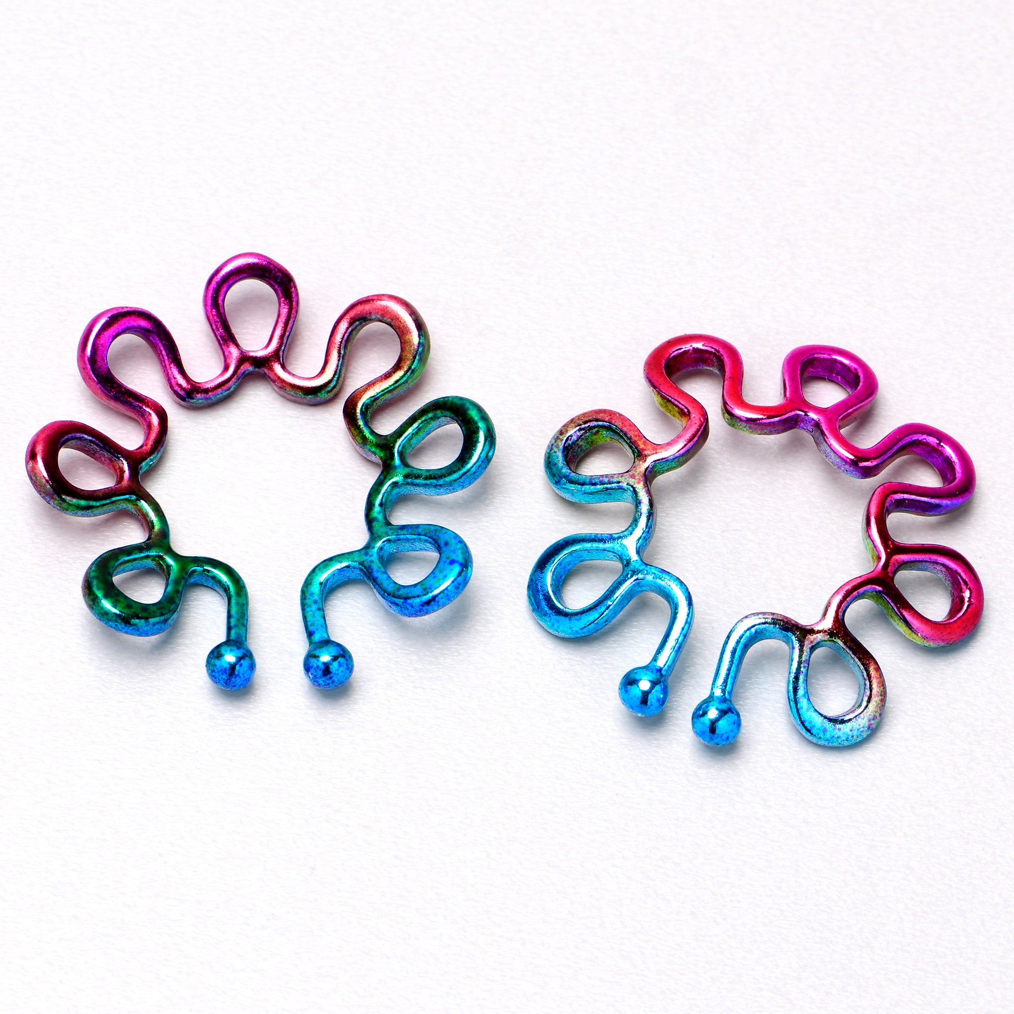 Rainbow Trippy Flower Clip On Fake Nipple Ring Set