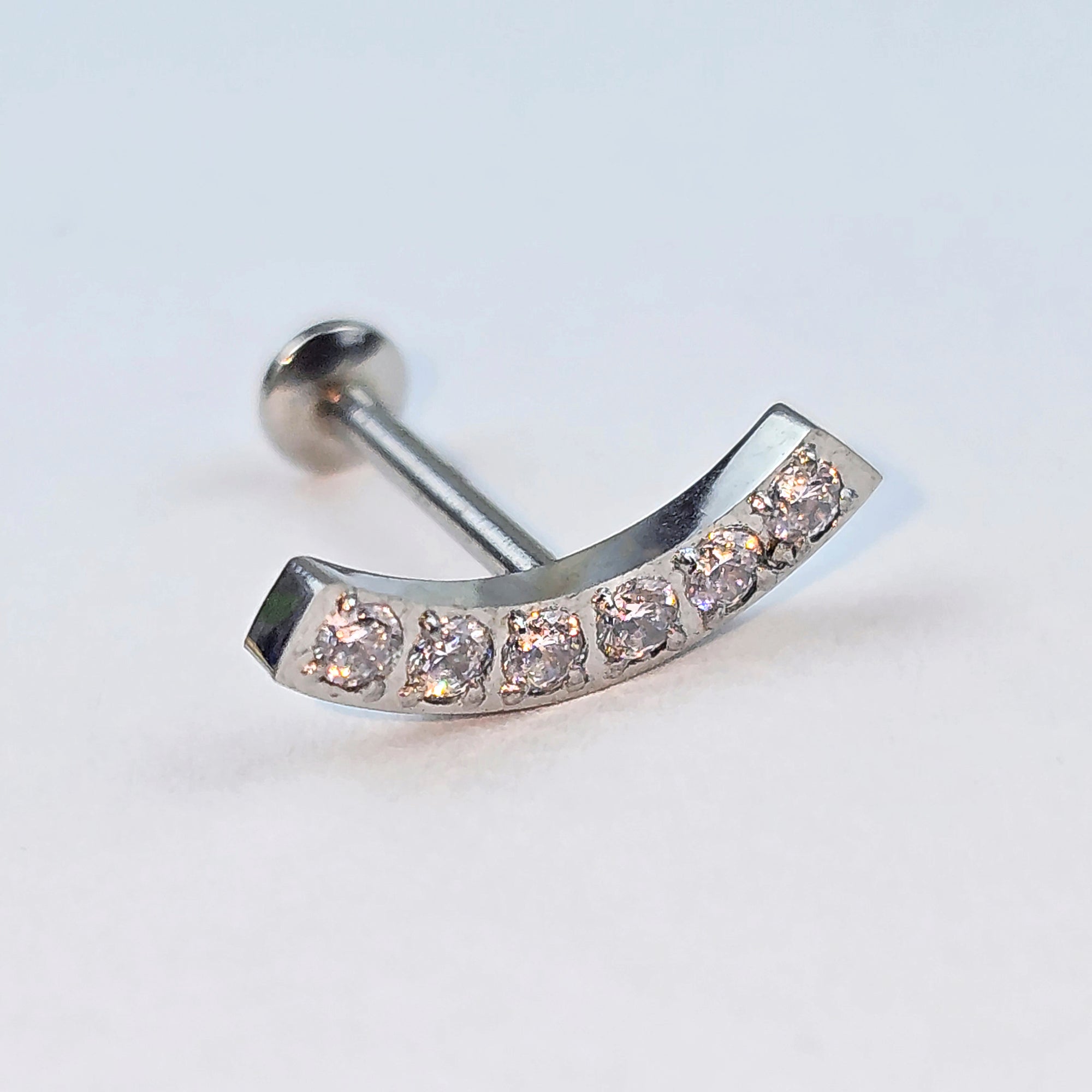 18G 1/4 CZ Stainless Steel Threadless Curved Push In Cartilage Labret