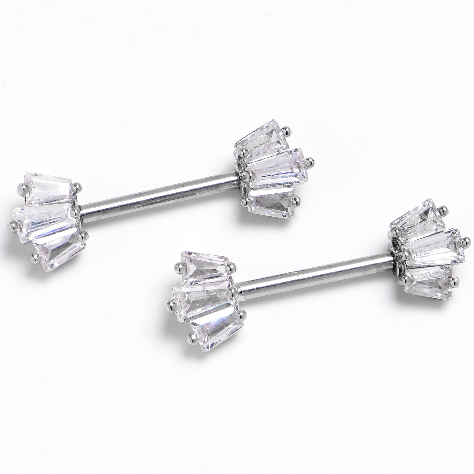 14G 9/16 Clear CZ Gem Regal Rectangles Nipple Ring Set