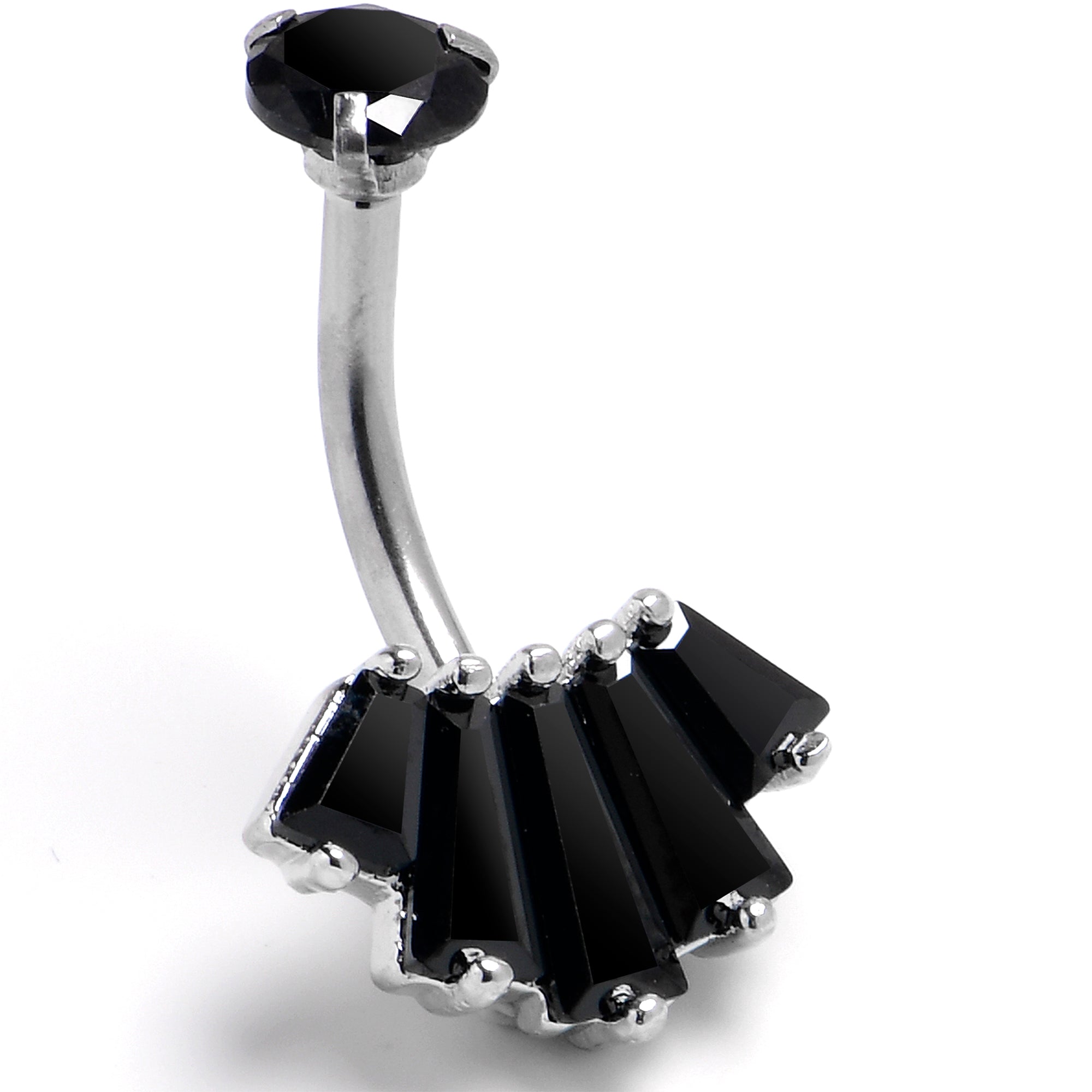 Black CZ Gem Regal Rectangles Internally Threaded Double Mount Belly Ring