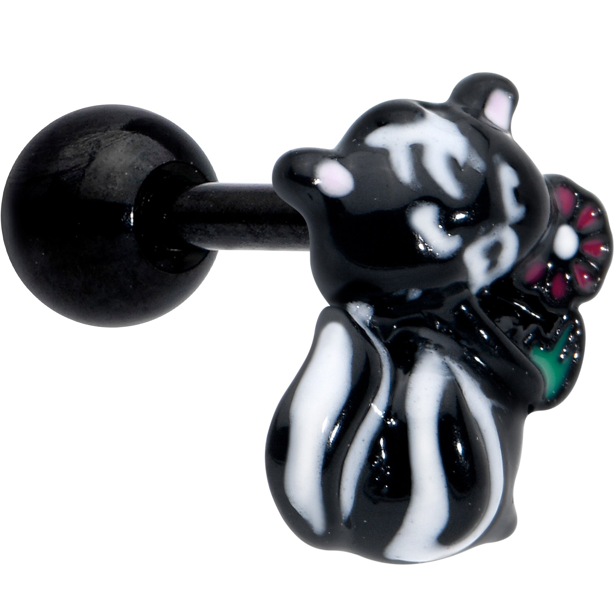 16G 1/4 Black Funky Skunk Cartilage Tragus Earring