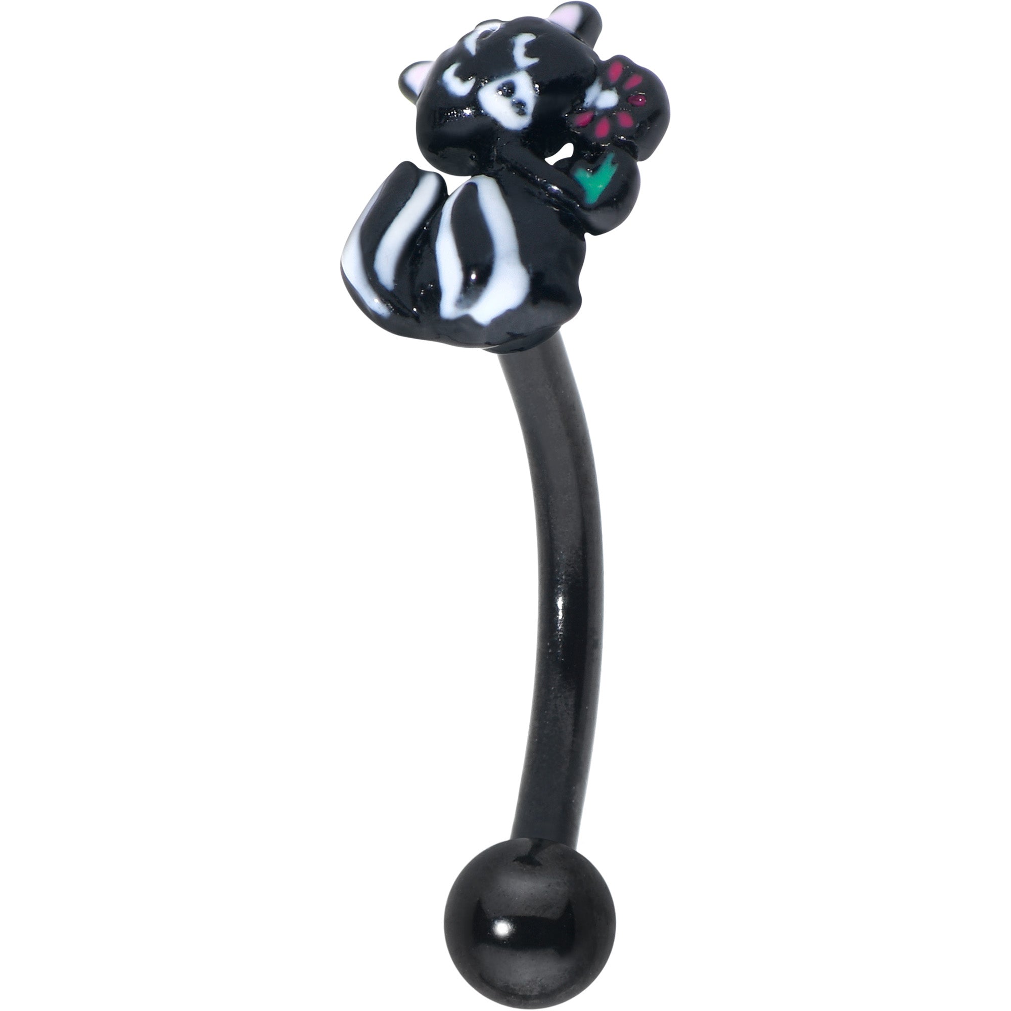 16G 5/16 Black Funky Skunk Curved Eyebrow Ring