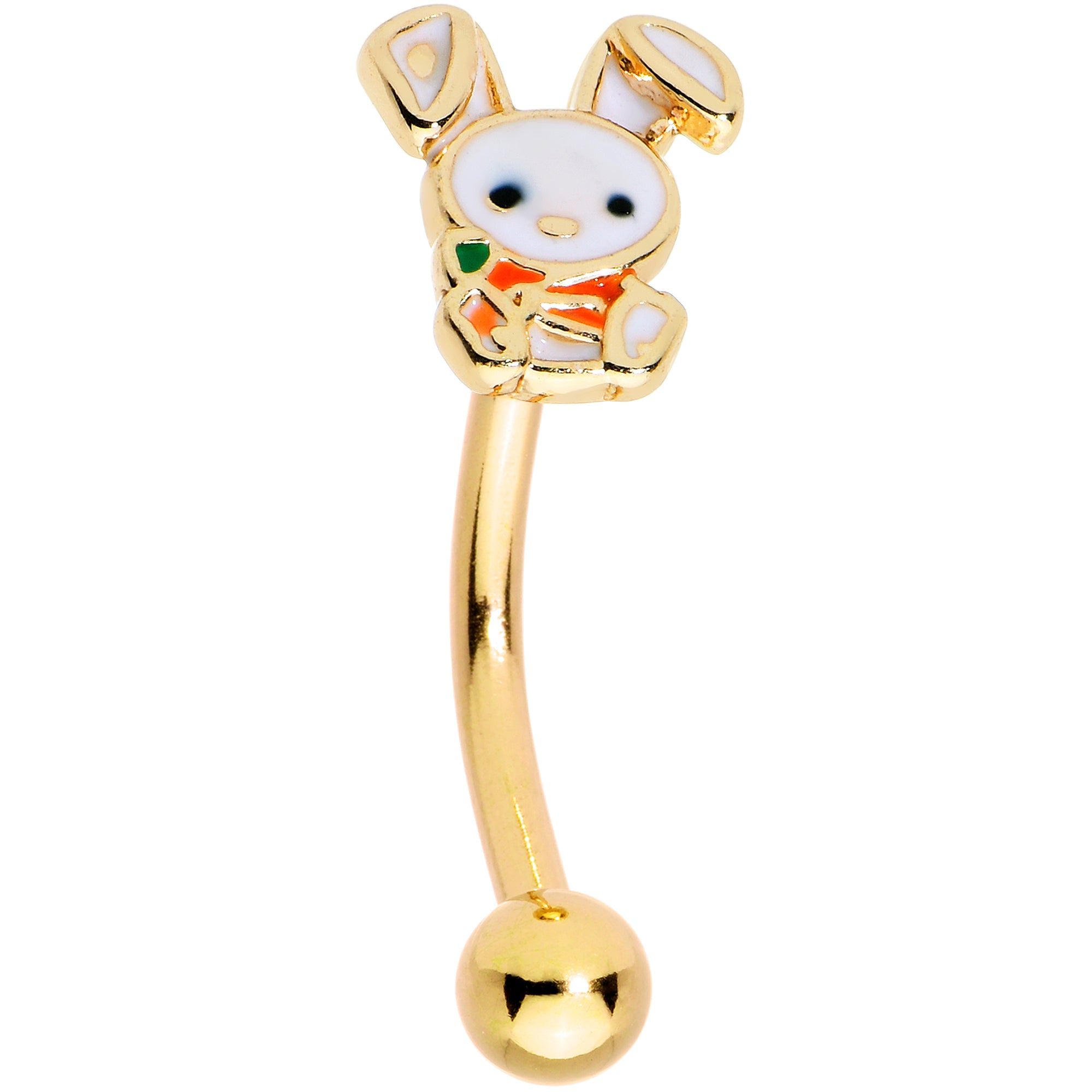 16G 5/16 Gold Tone Cutie Easter Bunny Curved Eyebrow Ring