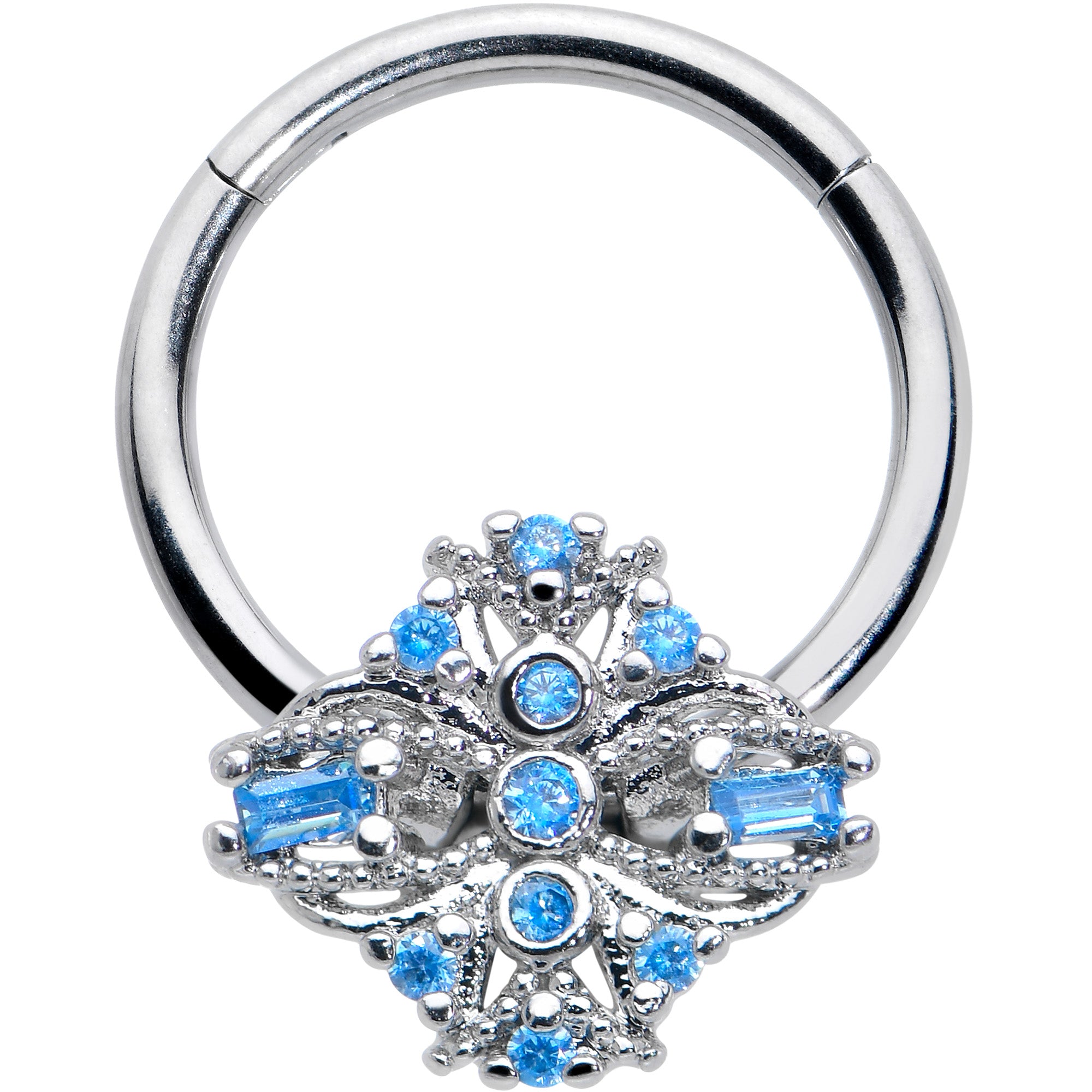 16G 3/8 Blue Gem Opulent Cross Hinged Segment Ring