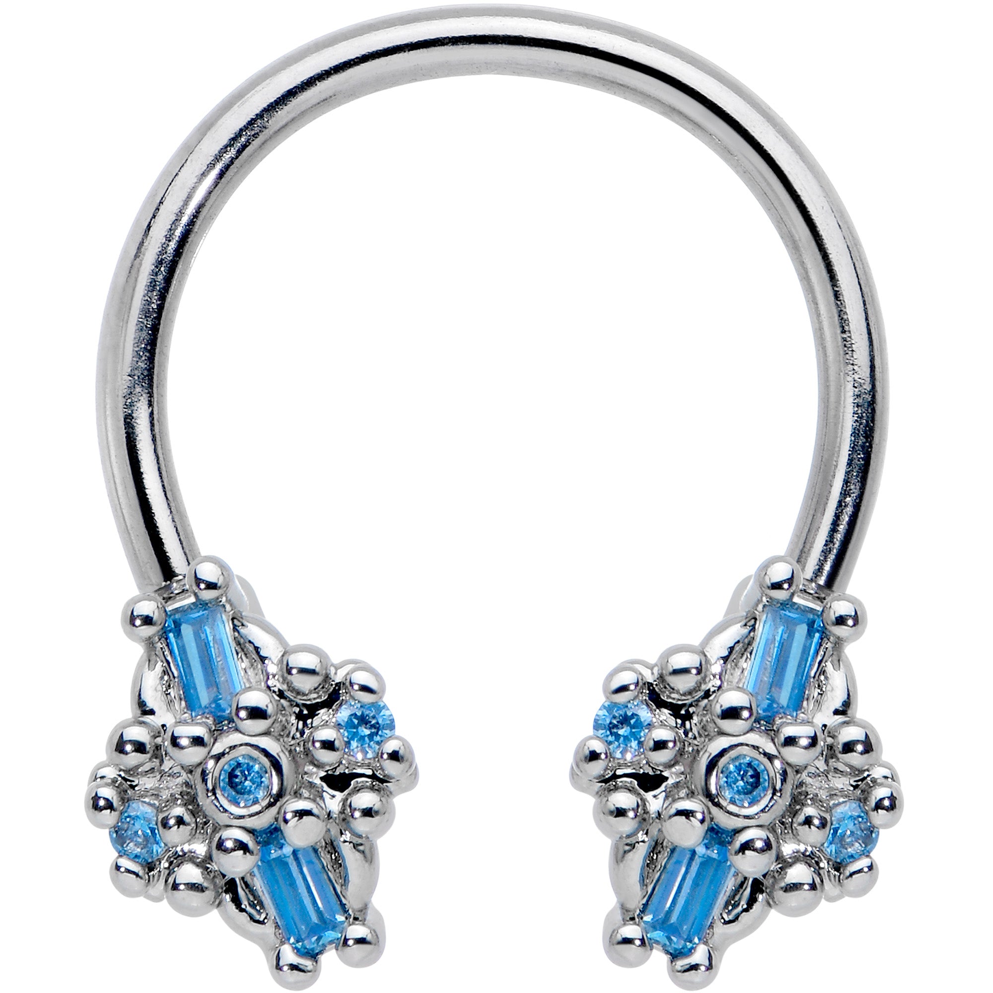 16G 3/8 Blue Gem Opulent Cross Horseshoe Circular Barbell