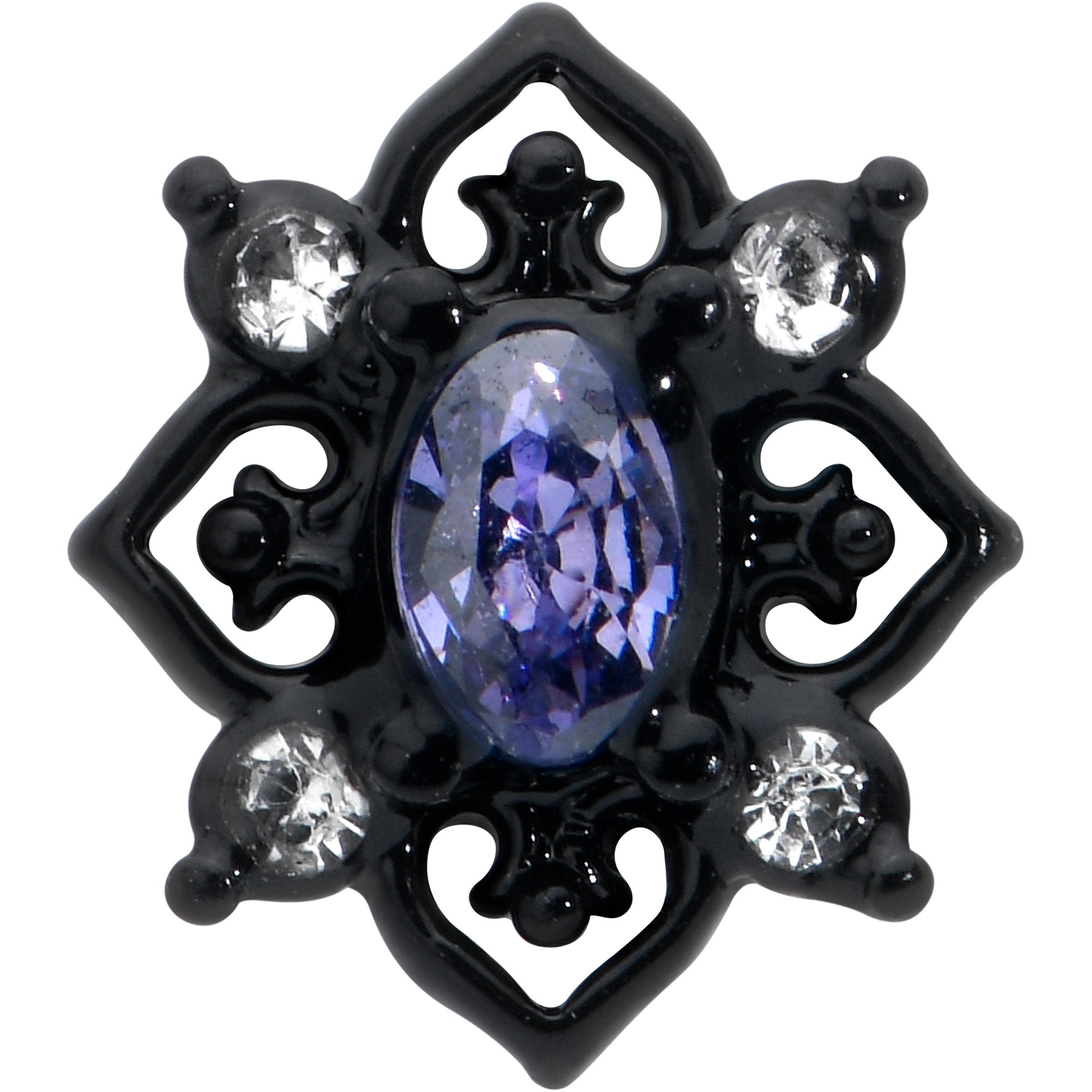 16G 1/4 Purple Gem Black Scrolling Hearts Cartilage Tragus Earring