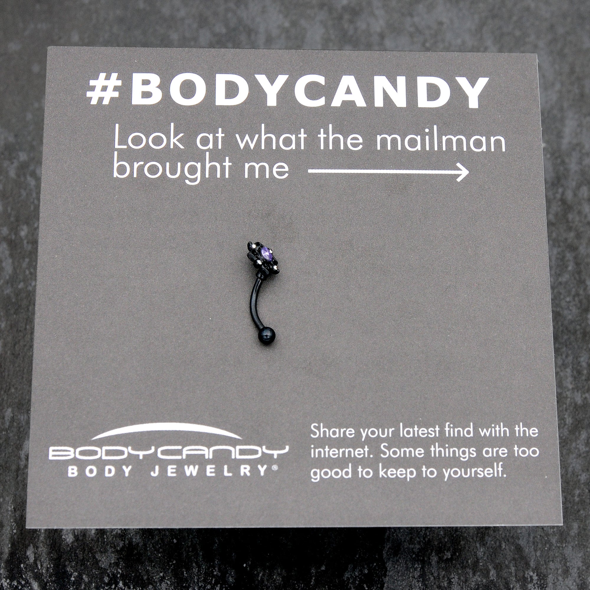 16G 5/16 Purple Gem Black Scrolling Hearts Curved Eyebrow Ring