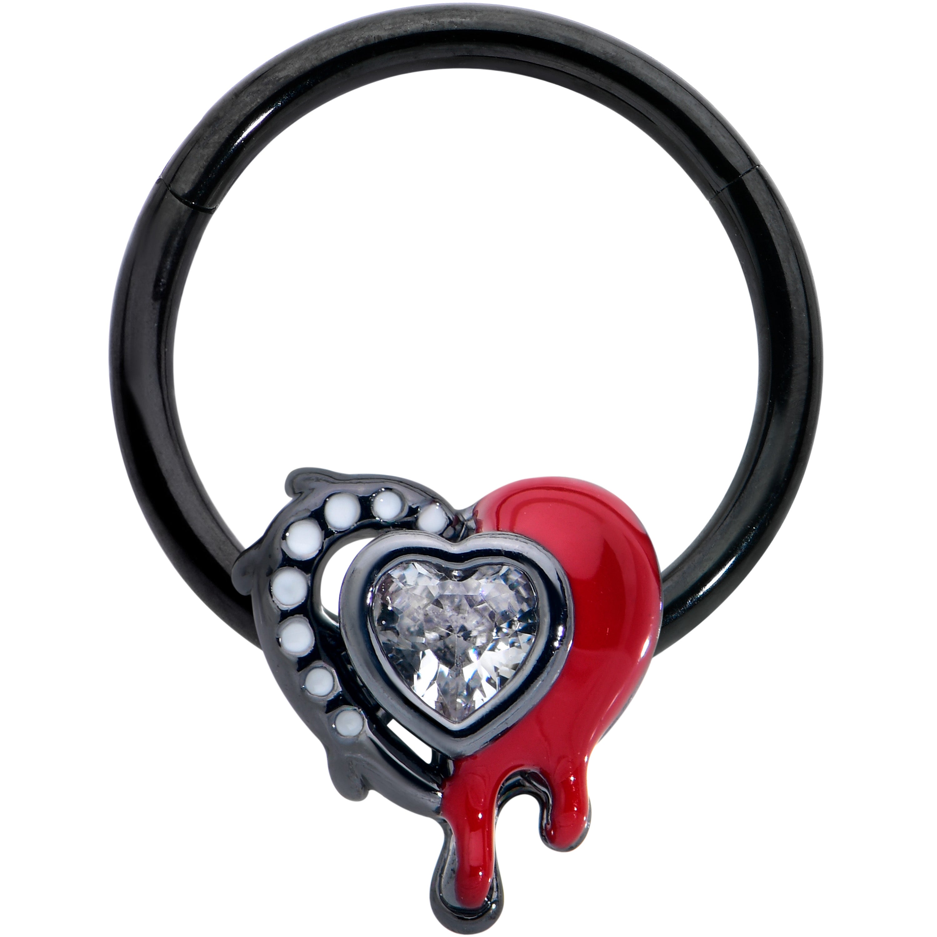 16 Gauge 3/8 Clear Gem Black Bleeding Heart Hinged Segment Ring