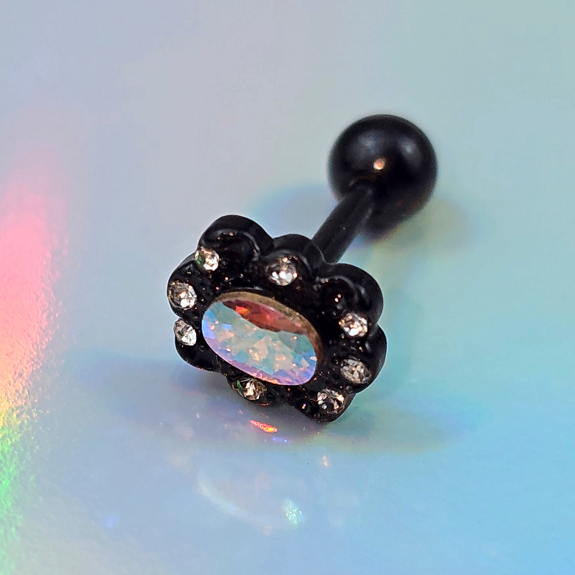 16G 1/4 Aurora Gem Black Filigree Fantasy Cartilage Tragus Earring