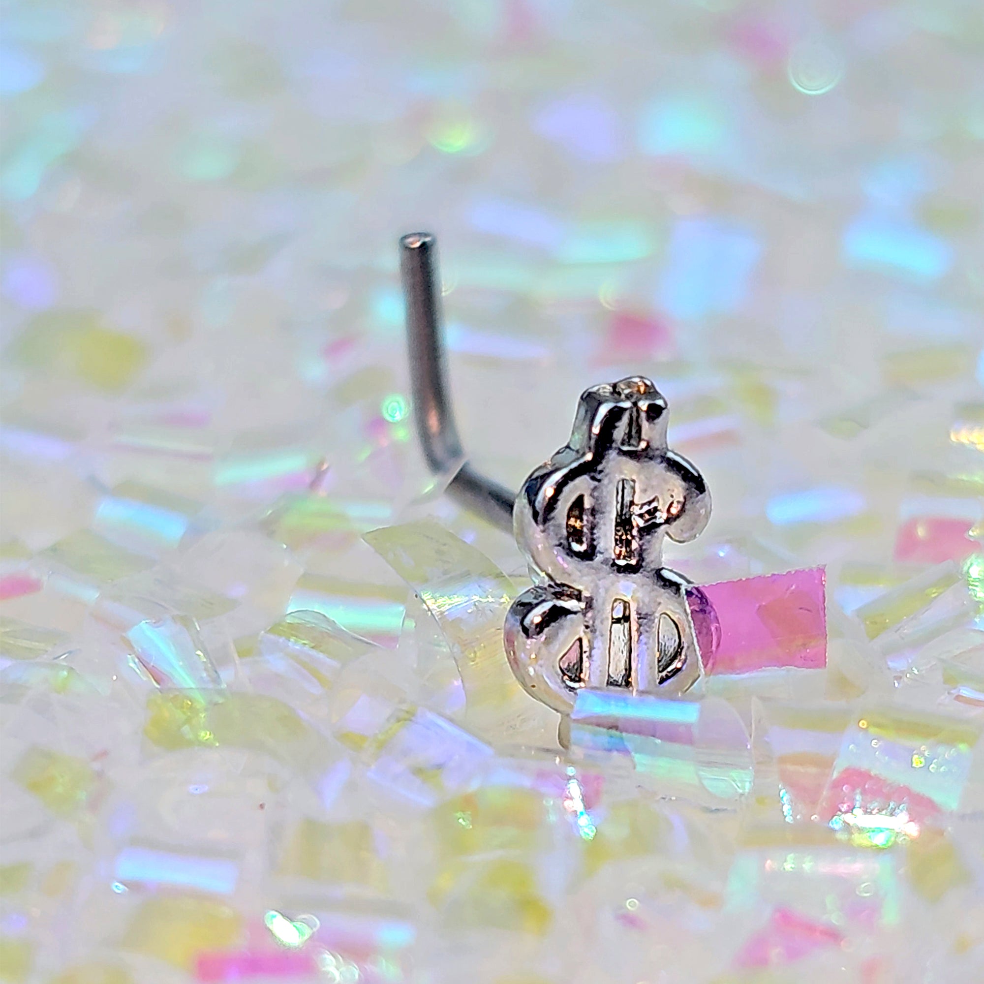 20G 7mm Dollar Sign L Shape Nose Ring