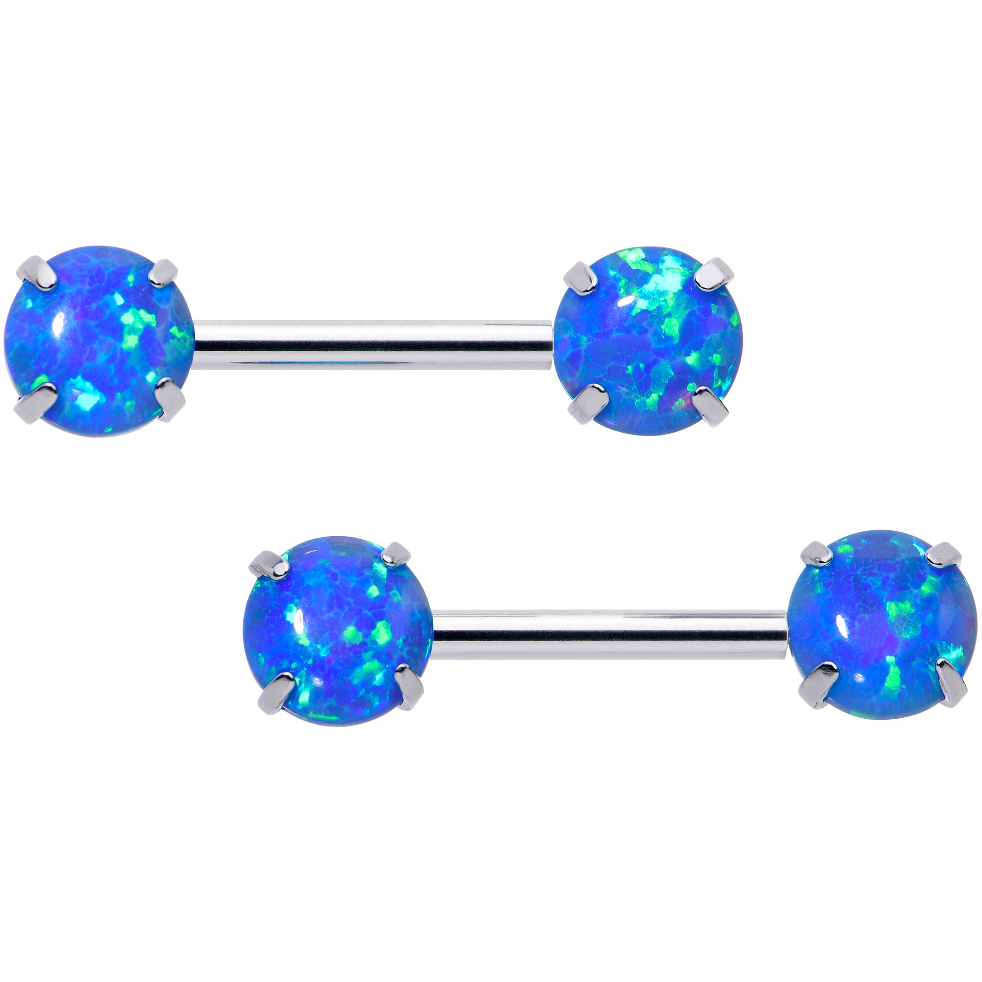 14G 1/2 Blue Synthetic Opal Threadless Barbell Nipple Ring Set