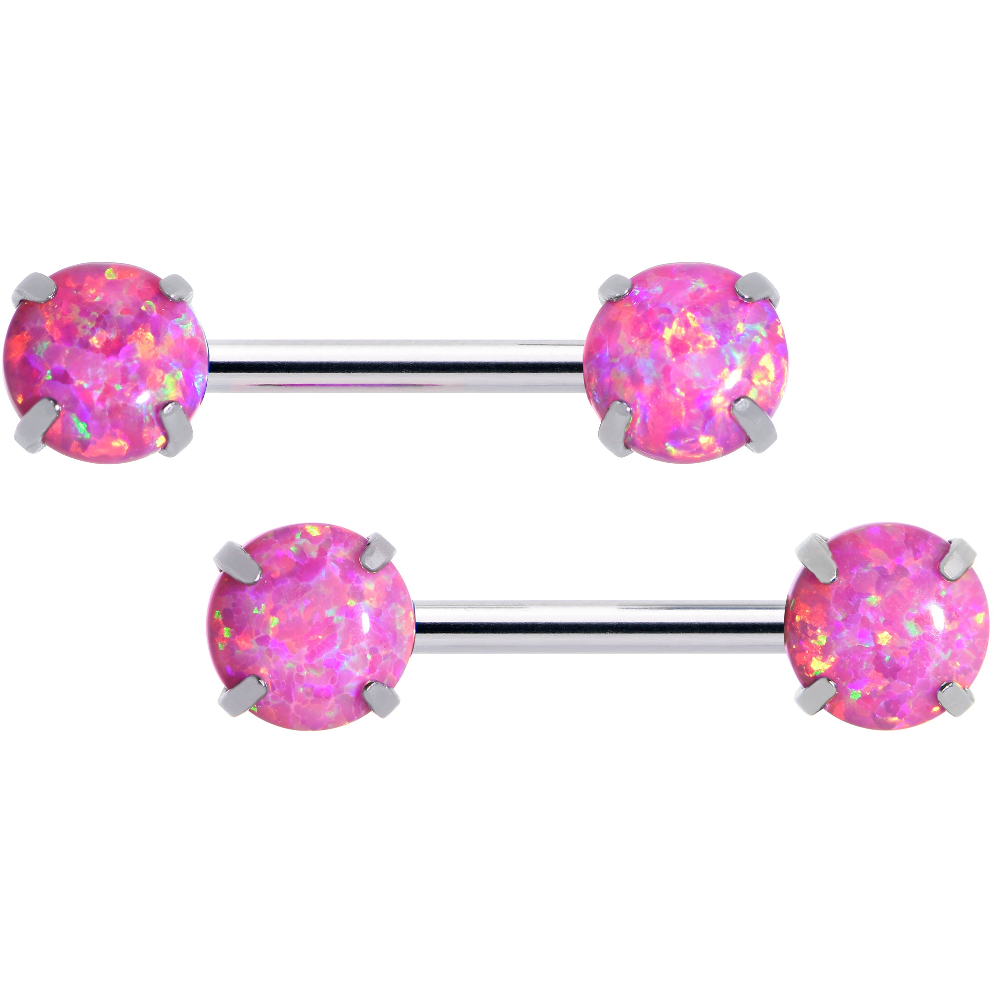14G 1/2 Pink Synthetic Opal Threadless Barbell Nipple Ring Set