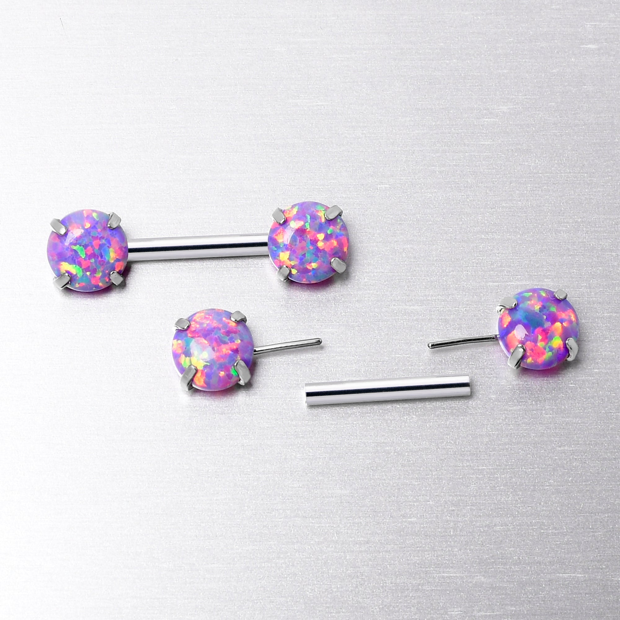 14G 1/2 Purple Synthetic Opal Threadless Barbell Nipple Ring Set