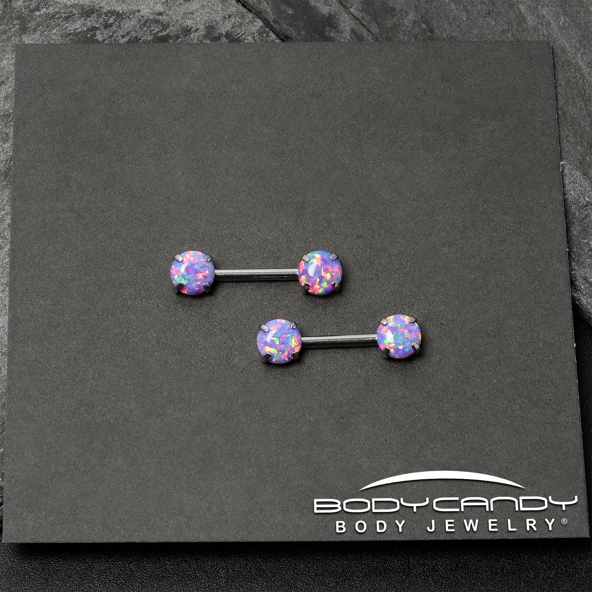 14G 1/2 Purple Synthetic Opal Threadless Barbell Nipple Ring Set