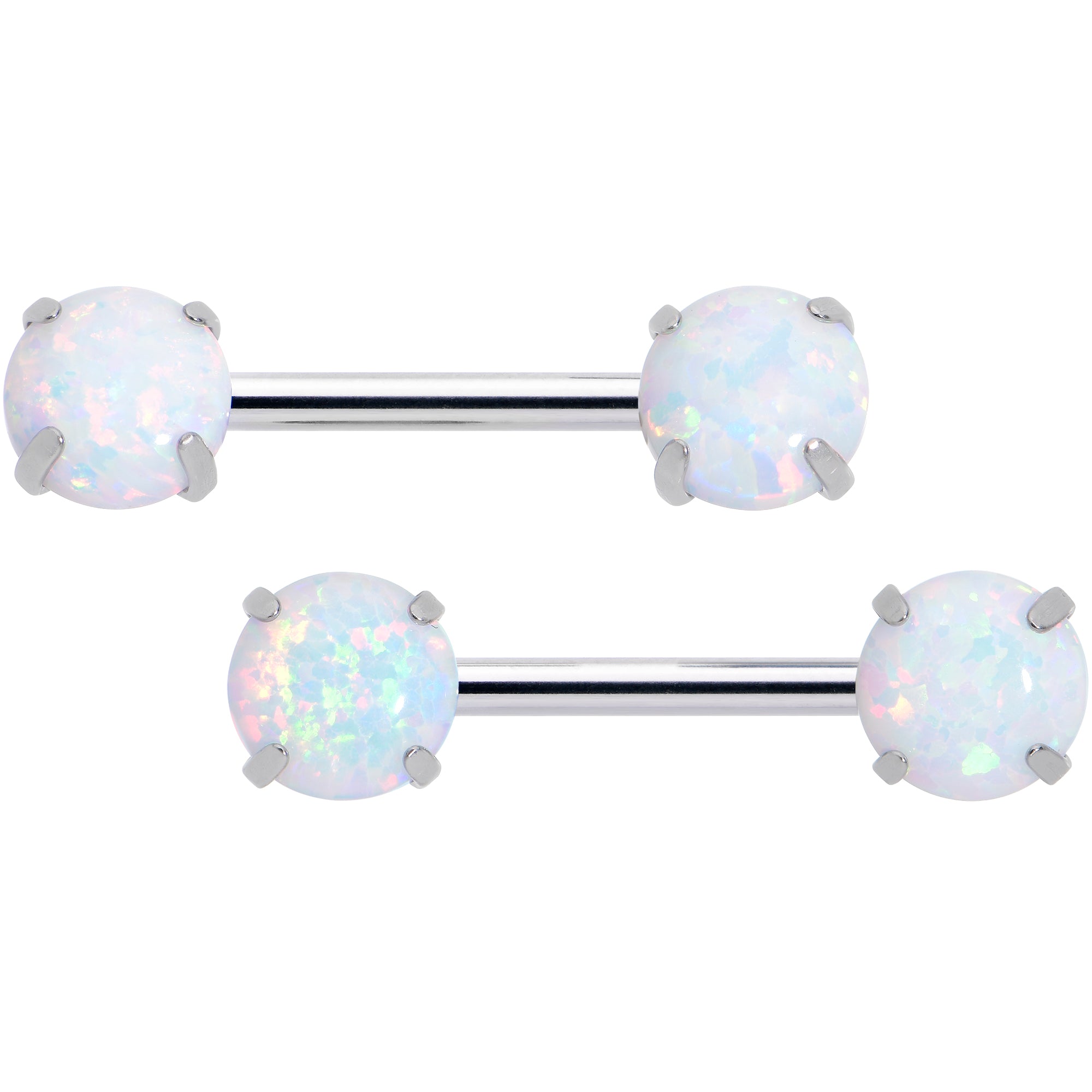 14G 1/2 White Synthetic Opal Threadless Barbell Nipple Ring Set