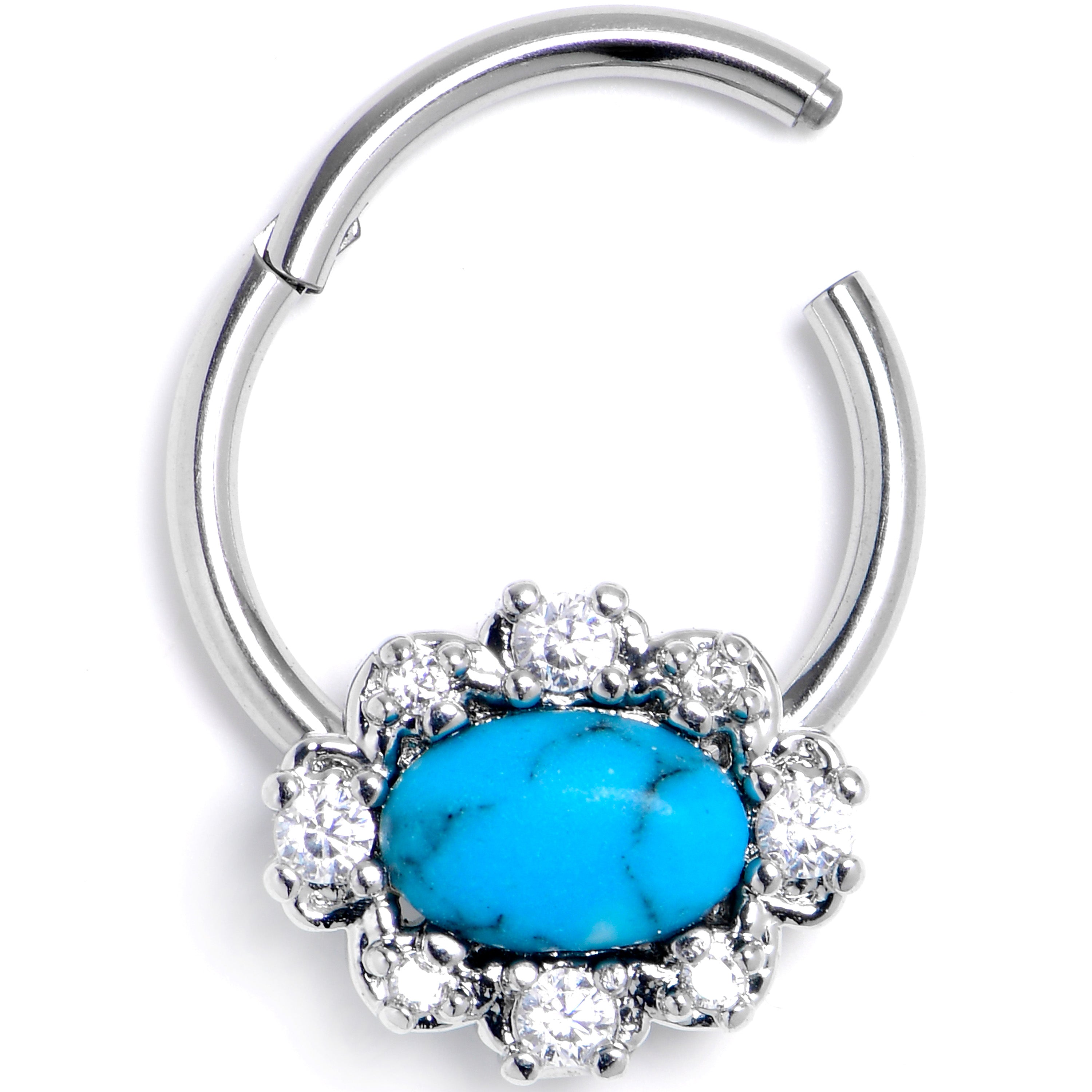 16G 3/8 Blue Turquoise Stone Filigree Square Hinged Segment Ring