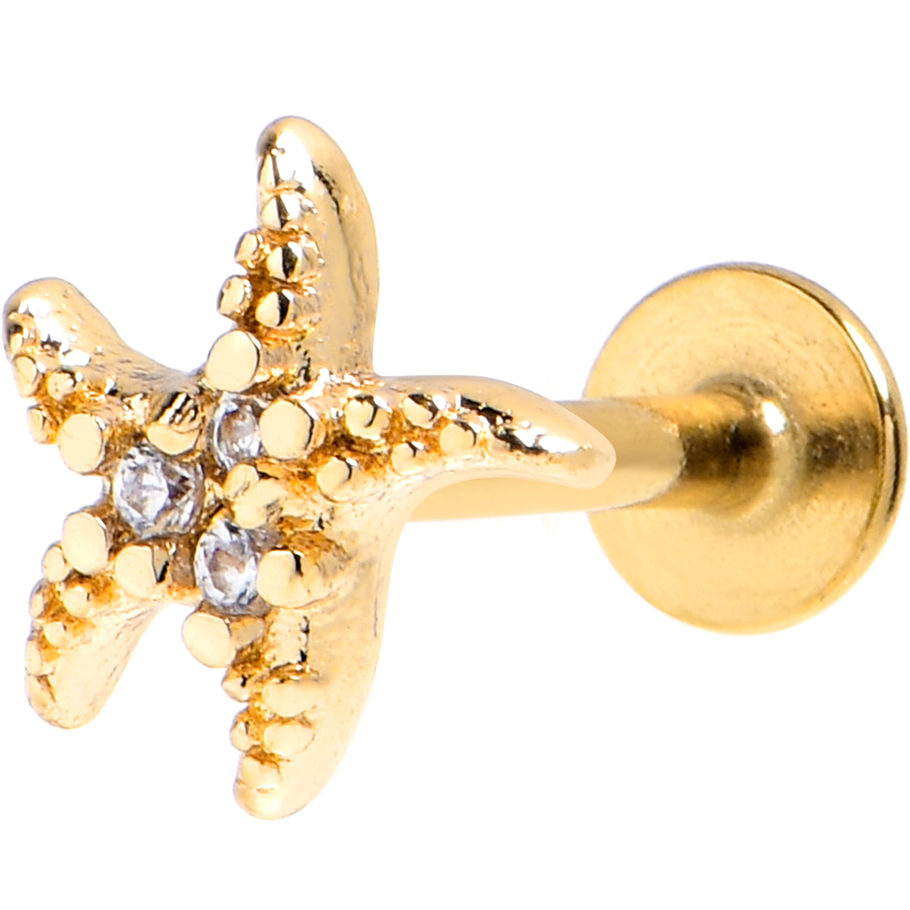 16G 5/16 Clear Gem Gold Tone Lush Starfish Labret Monroe Tragus