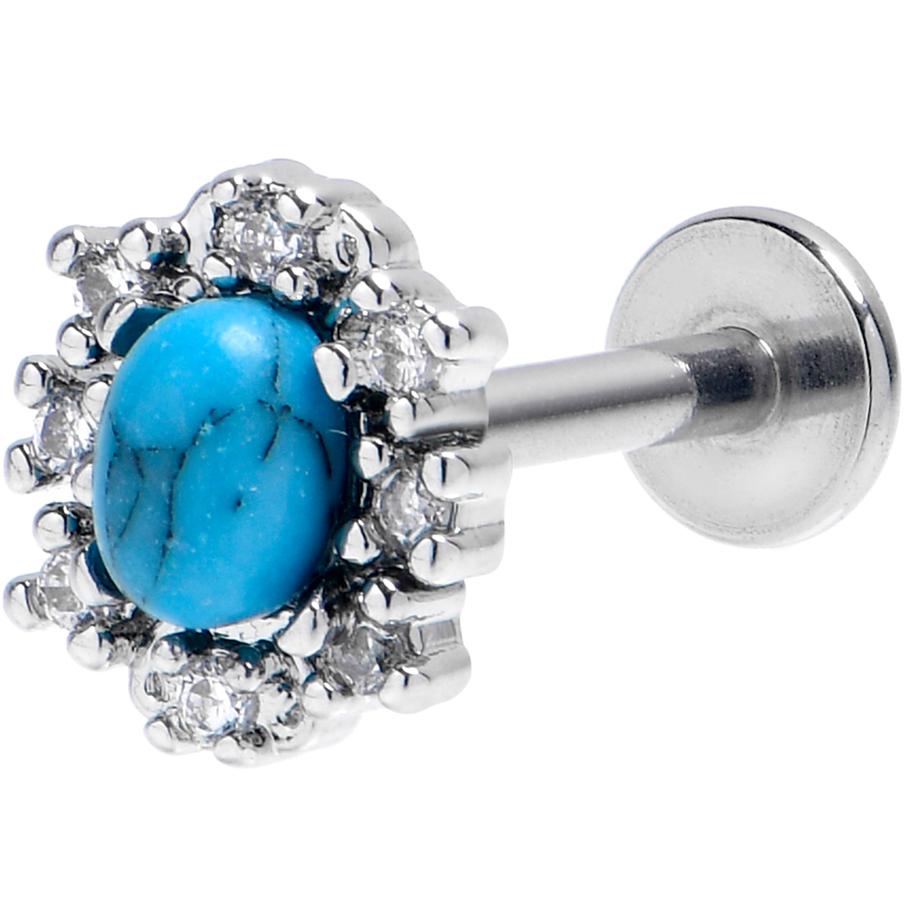 16G 5/16 Blue Turquoise Stone Filigree Square Labret Monroe Tragus