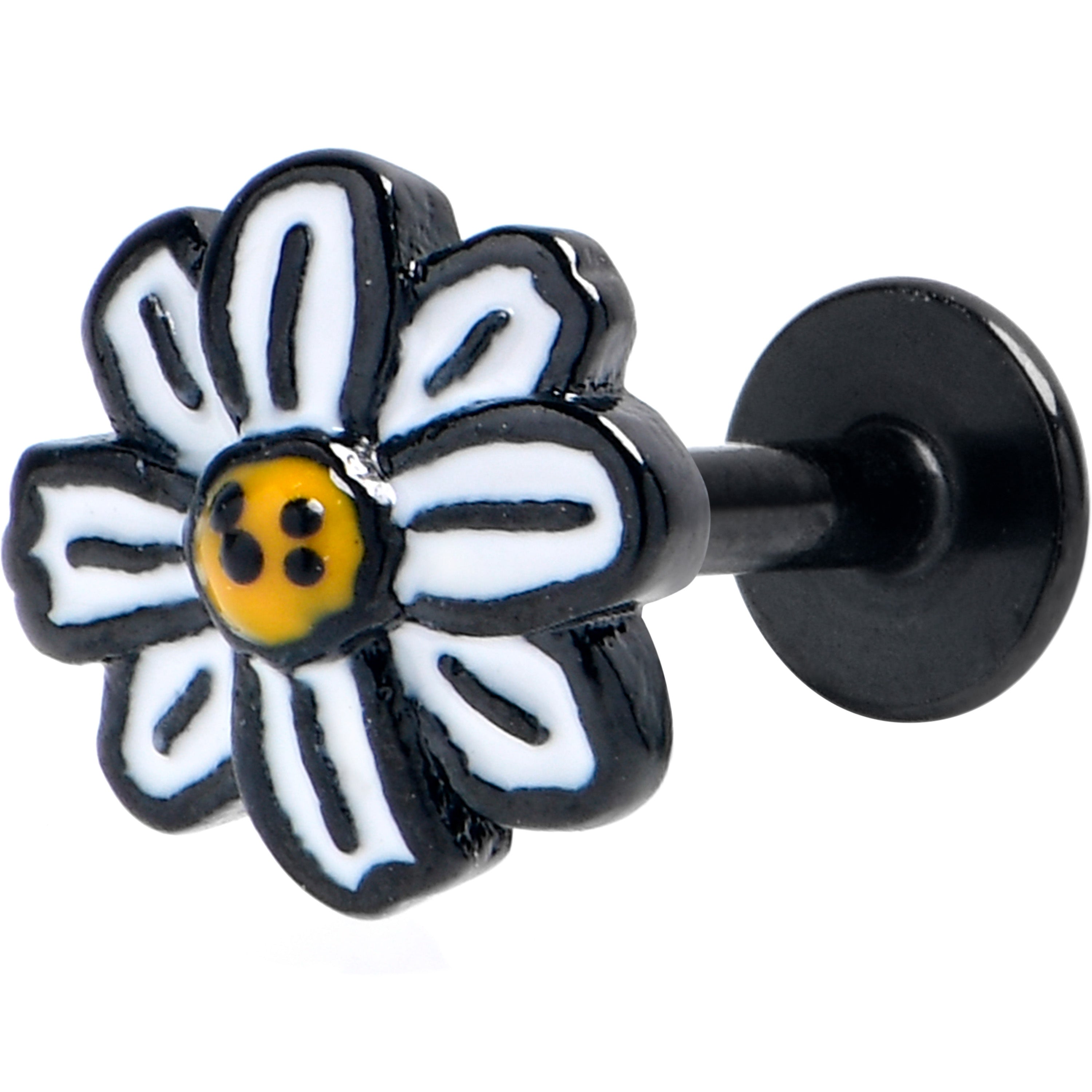 16G 1/4 Black Pretty Daisy Flower Labret Tragus