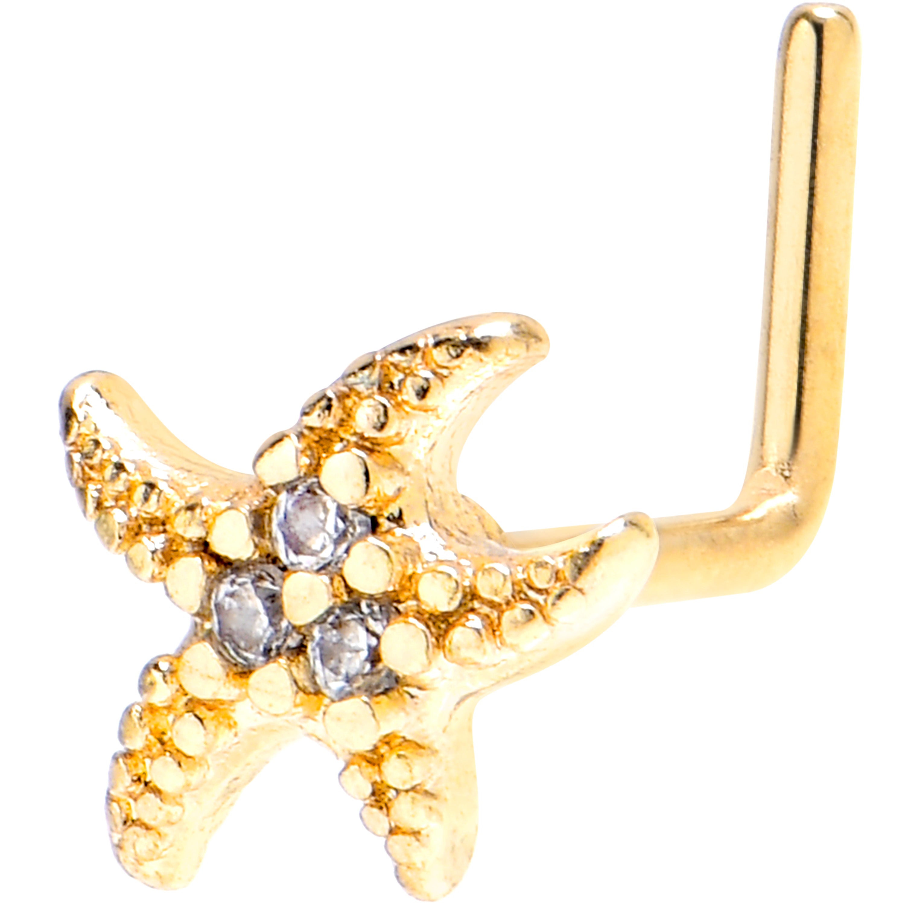 20G 7mm Clear Gem Gold Tone Lush Starfish L Shape Nose Ring