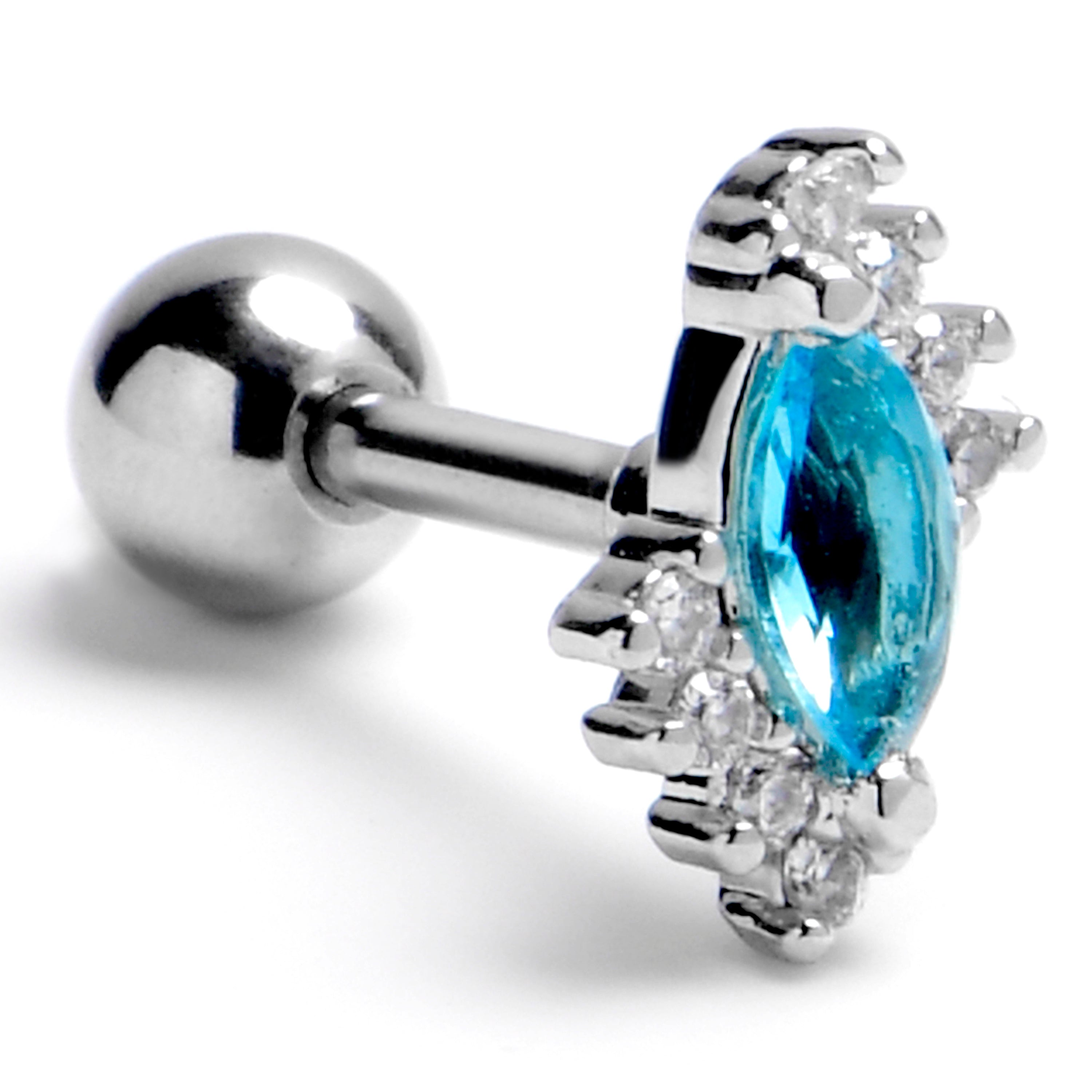 16G 1/4 Blue Gem Firey Drop Cartilage Tragus Earring
