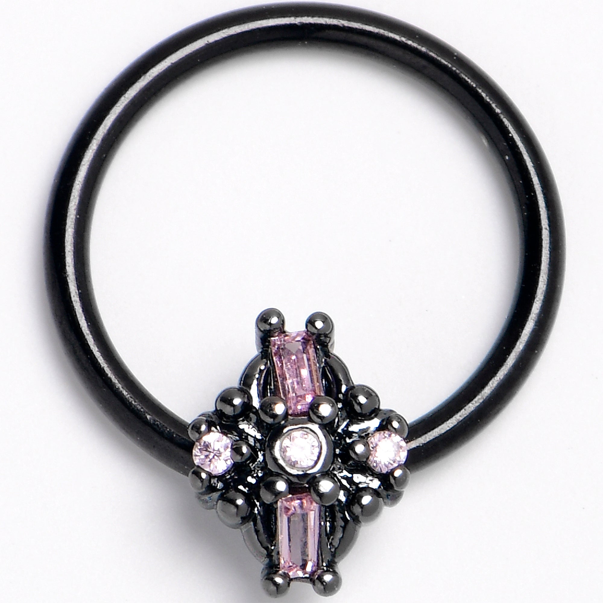 16G 3/8 Pink Gem Black Opulent Cross BCR Captive Ring