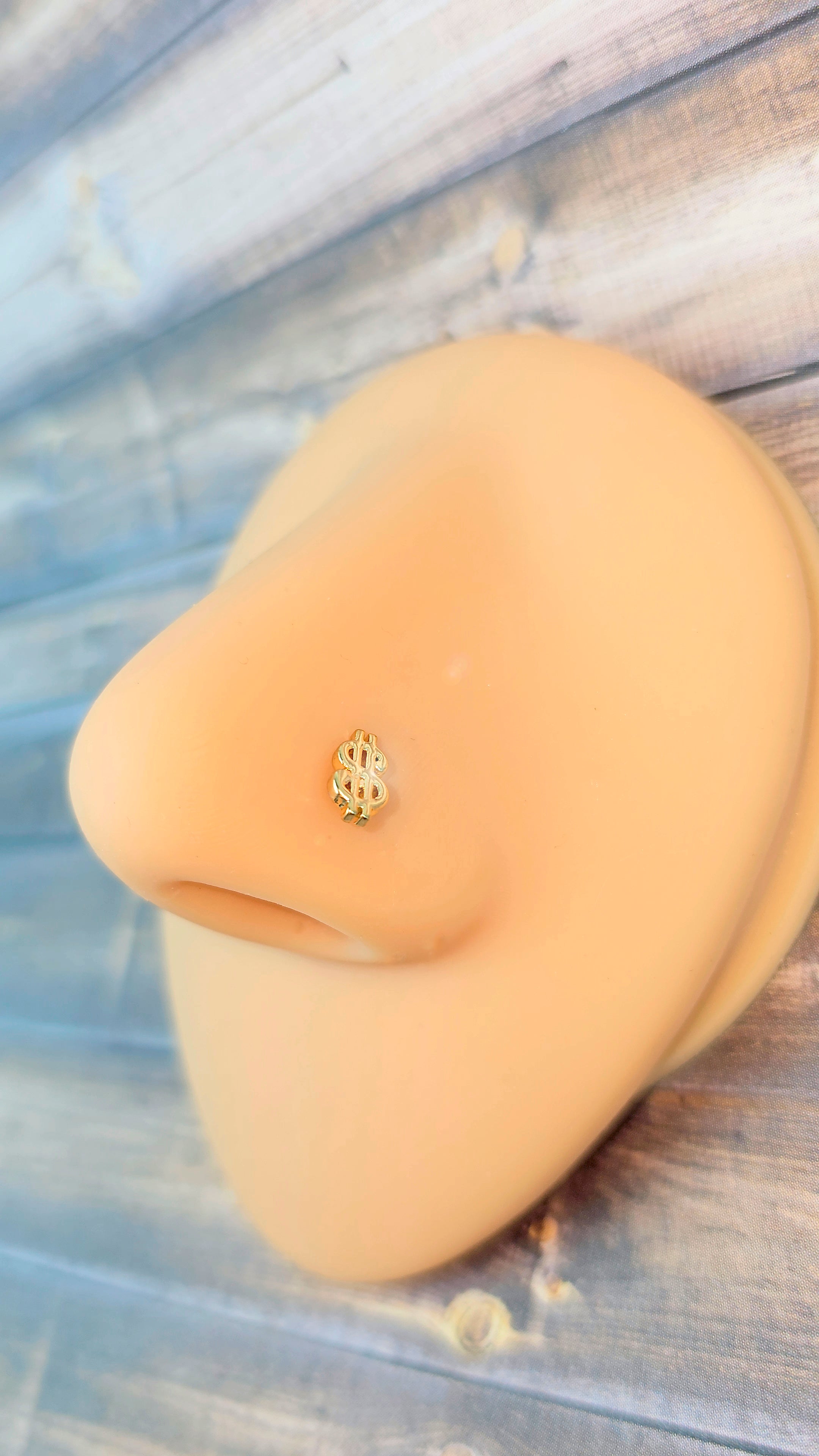 20G 7mm Gold Tone Dollar Sign L Shape Nose Ring