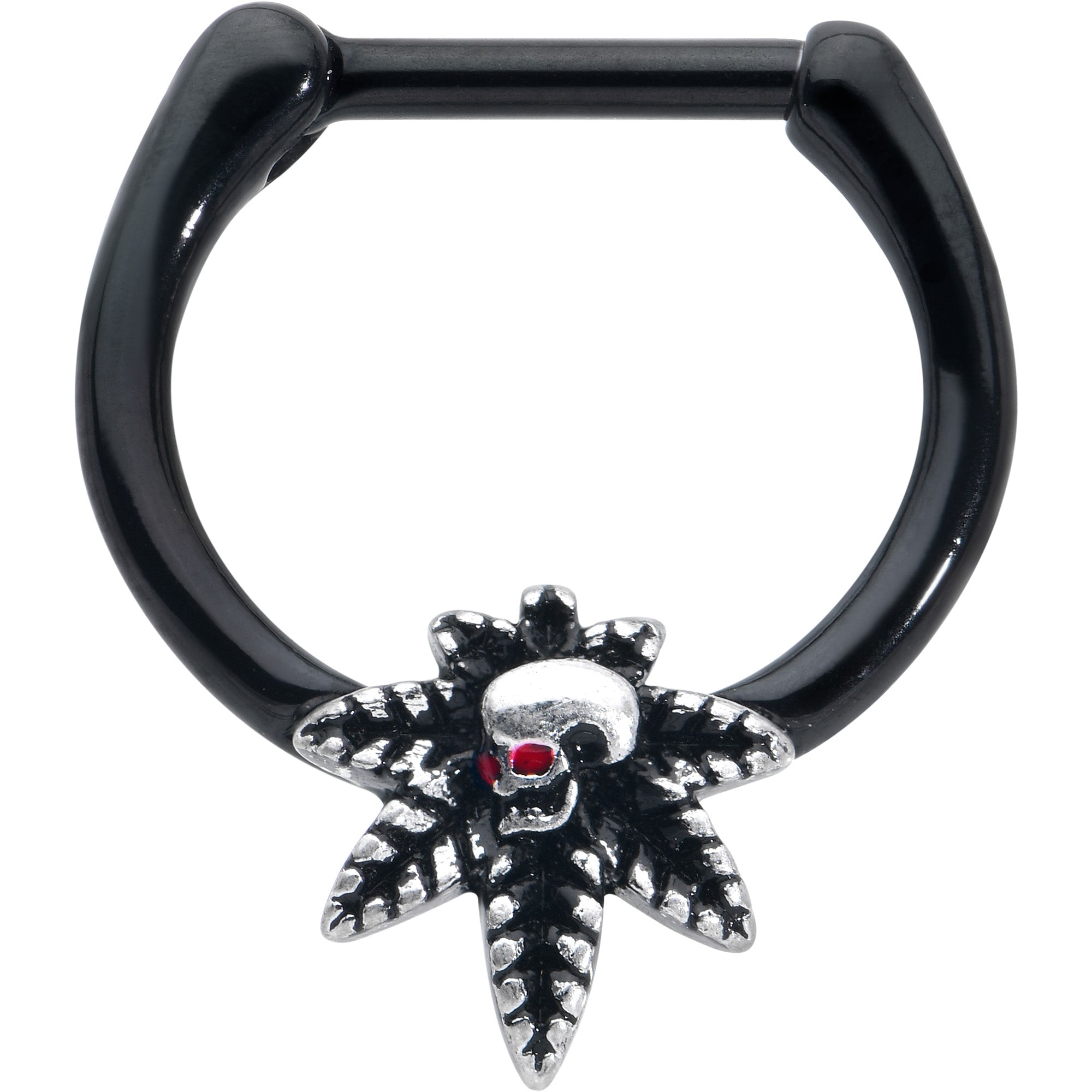 16G 5/16 Red Gem Black Pot Leaf Skull Cartilage Clicker
