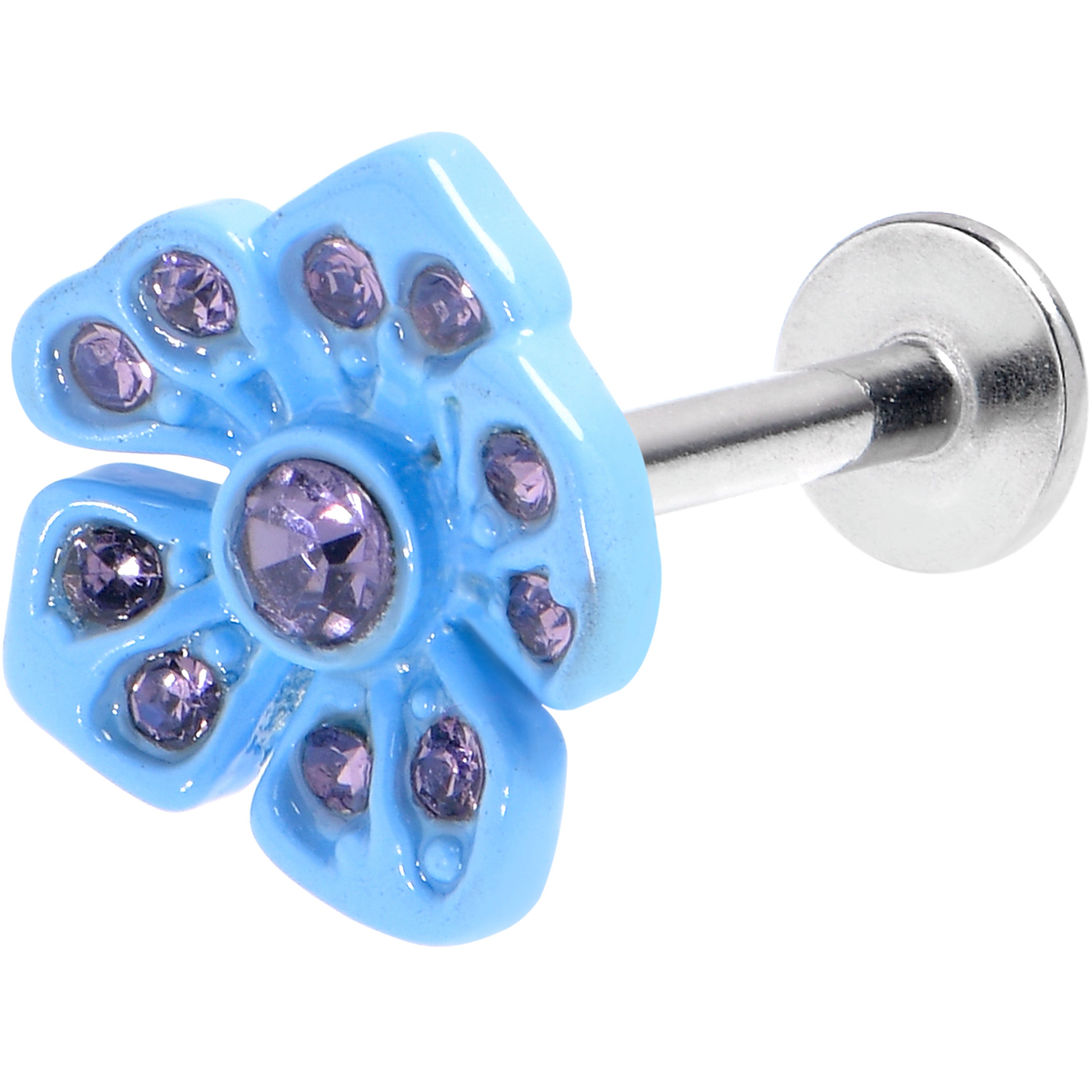 16G 5/16 Purple Gem Flower Blue Bloom Labret Monroe Tragus