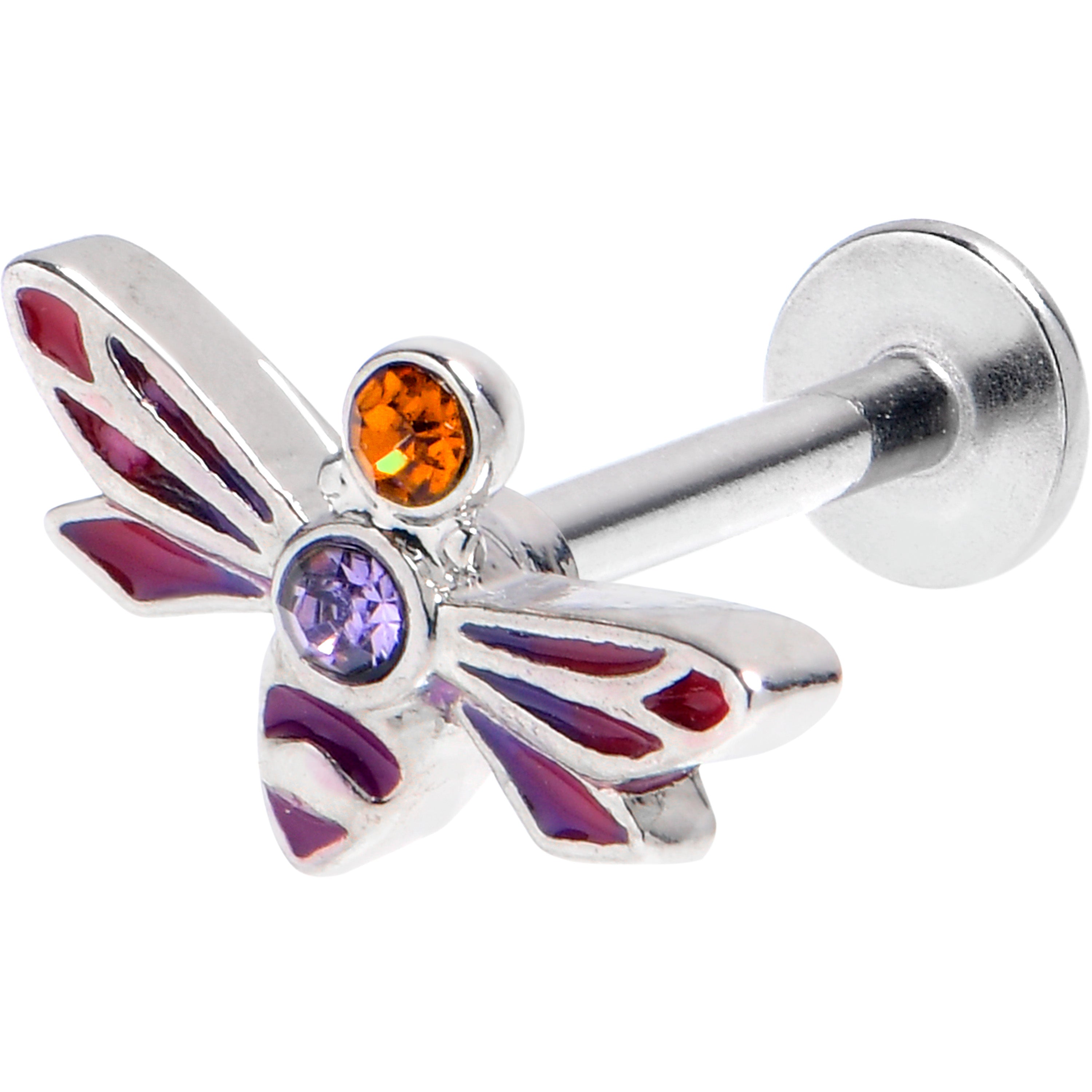 16G 5/16 Purple Yellow Gem Dragonfly Stripe Labret Monroe Tragus