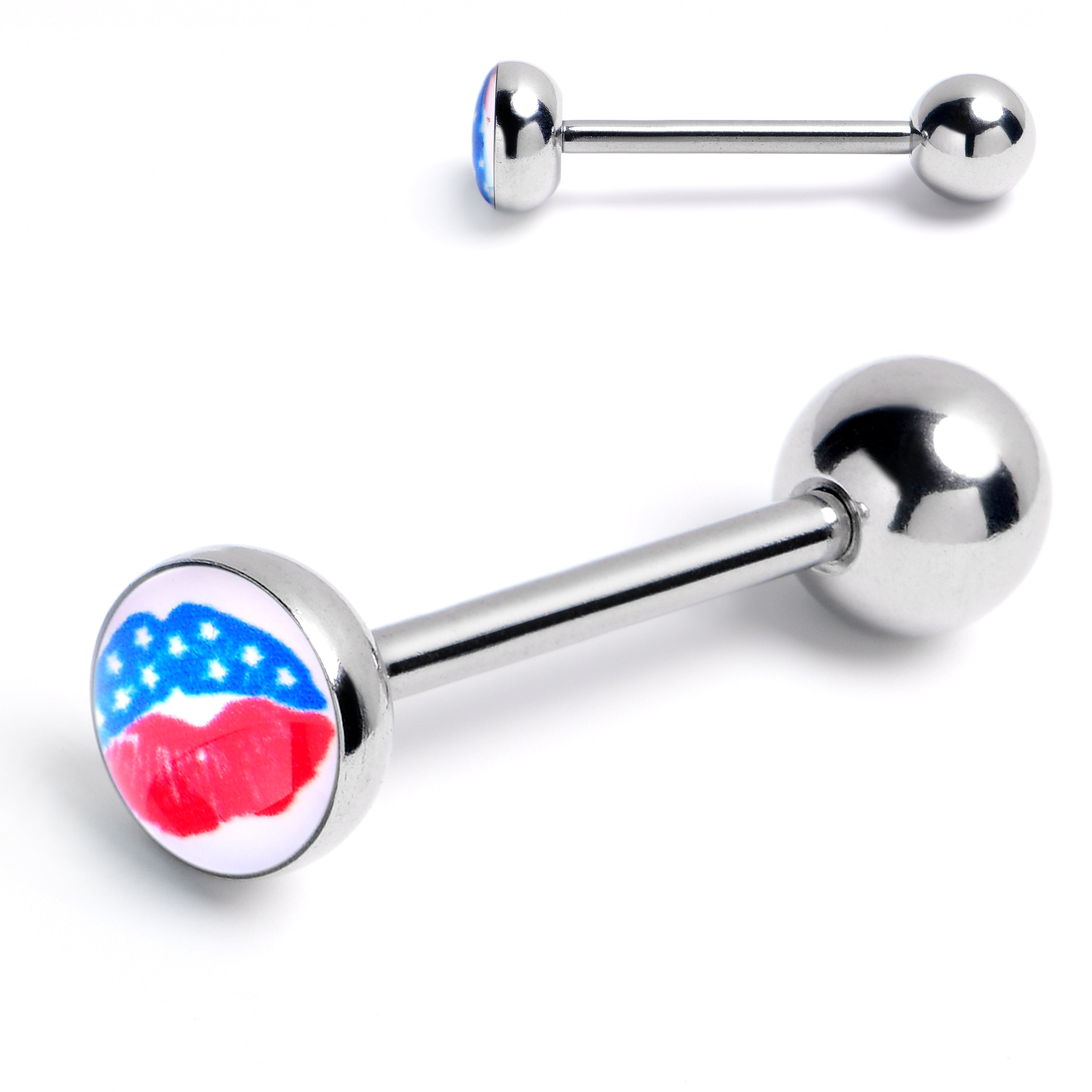 Inlay Patriotic Kissy Lips Barbell Tongue Ring