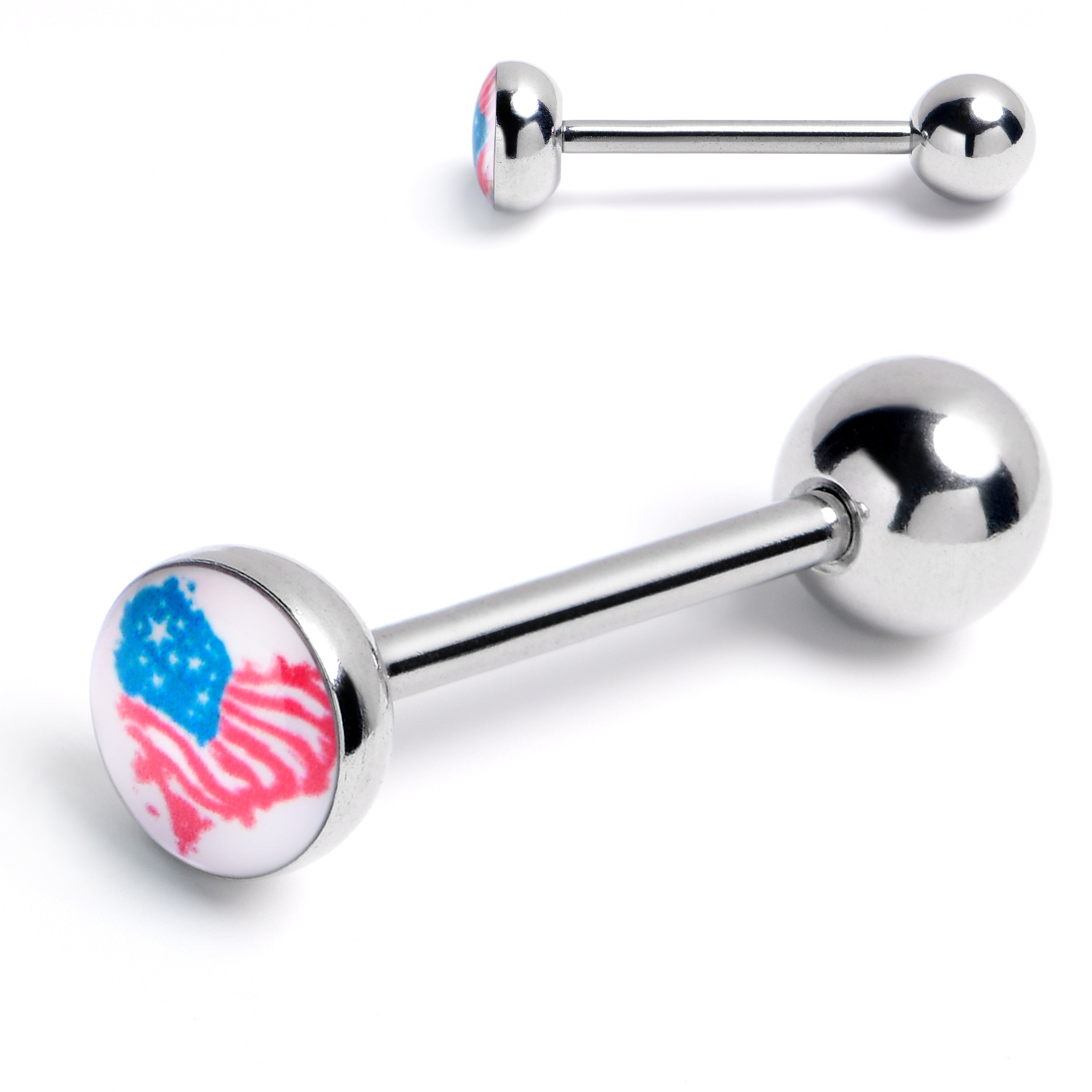 Heart Flag Patriotic Barbell Tongue Ring