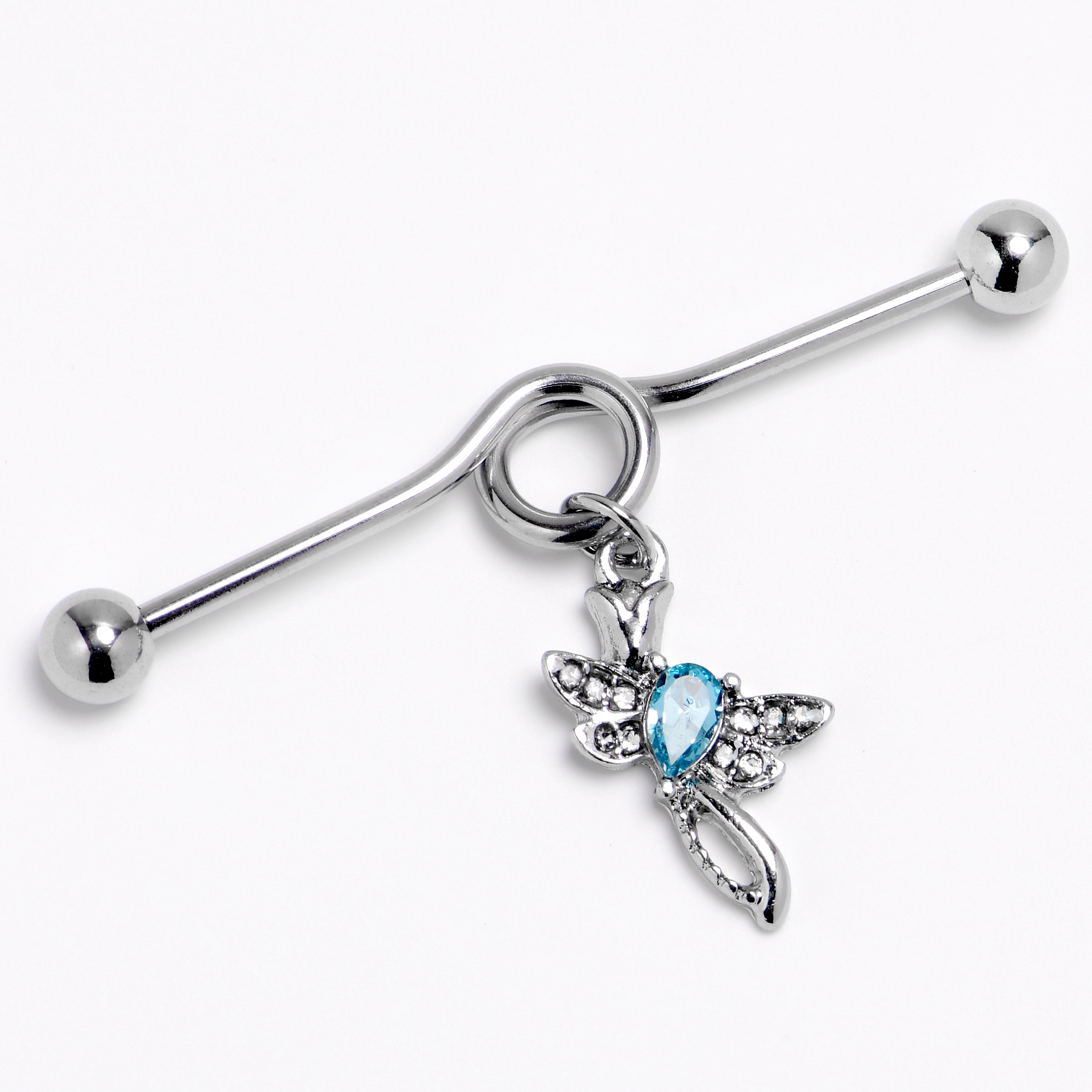 14G Blue Gem Bold Dragonfly Dangle Project Bar 38mm