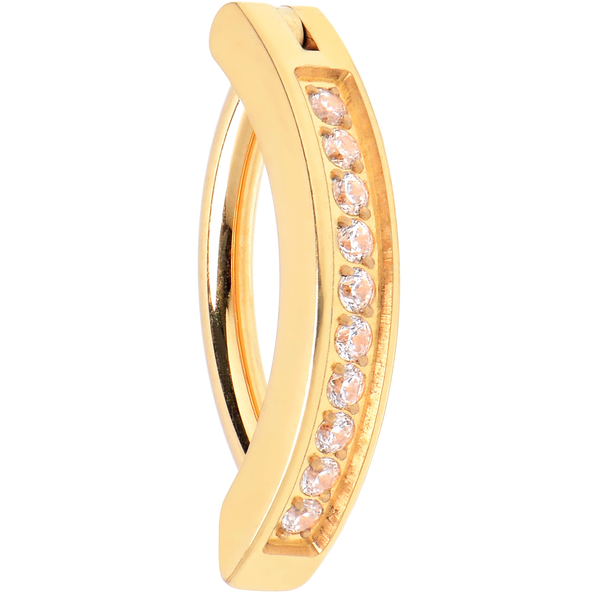 14G 3/8 Gold Tone CZ ASTM F-136 Implant Grade Titanium Hinged Hoop Belly Ring