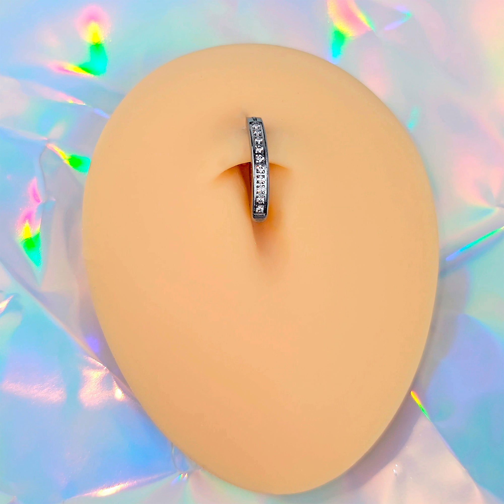 14G 1/2 Implant Grade Titanium CZ Paved Hinged Hoop Belly Ring