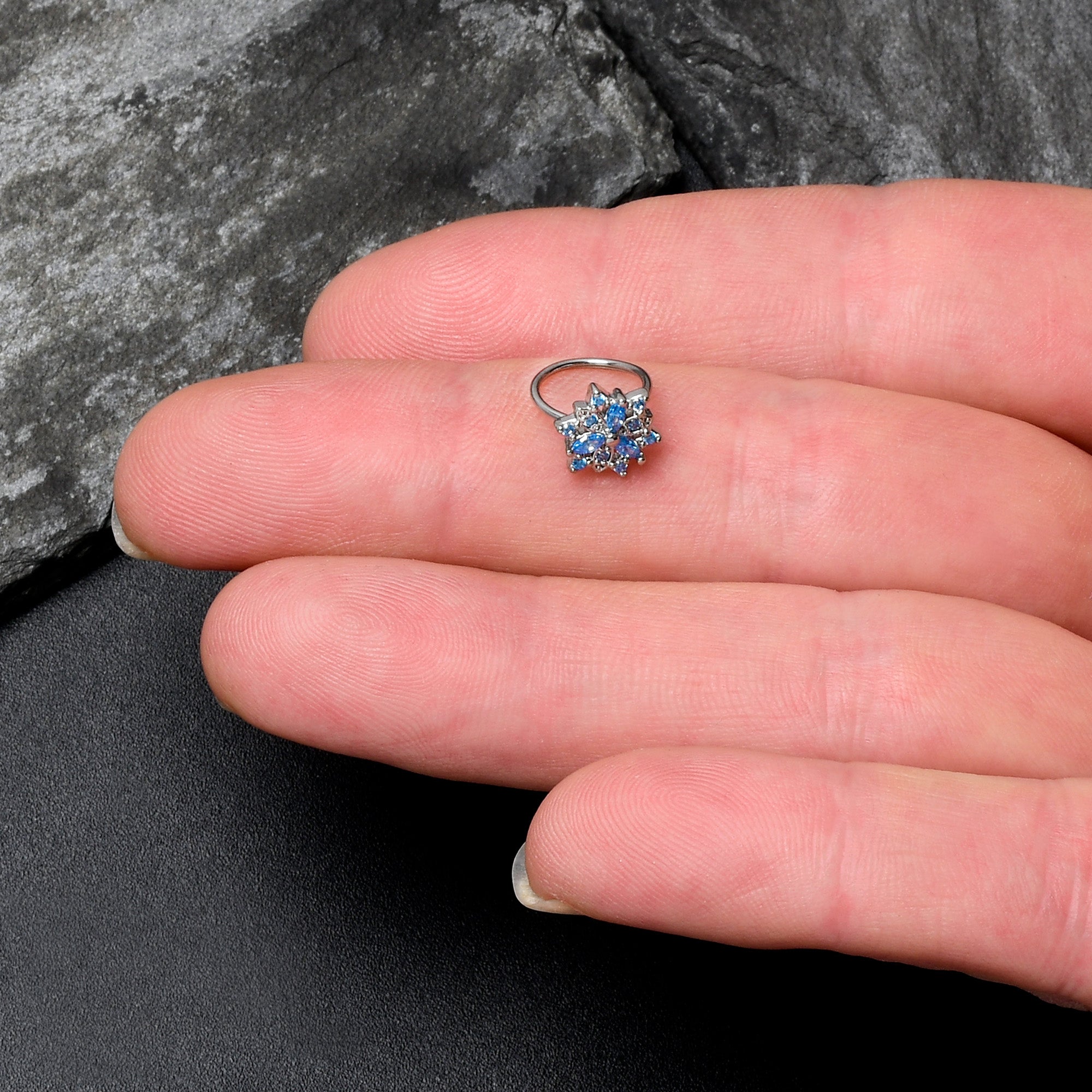 20G 5/16 Blue CZ Gem Snowflake Style Nose Hoop