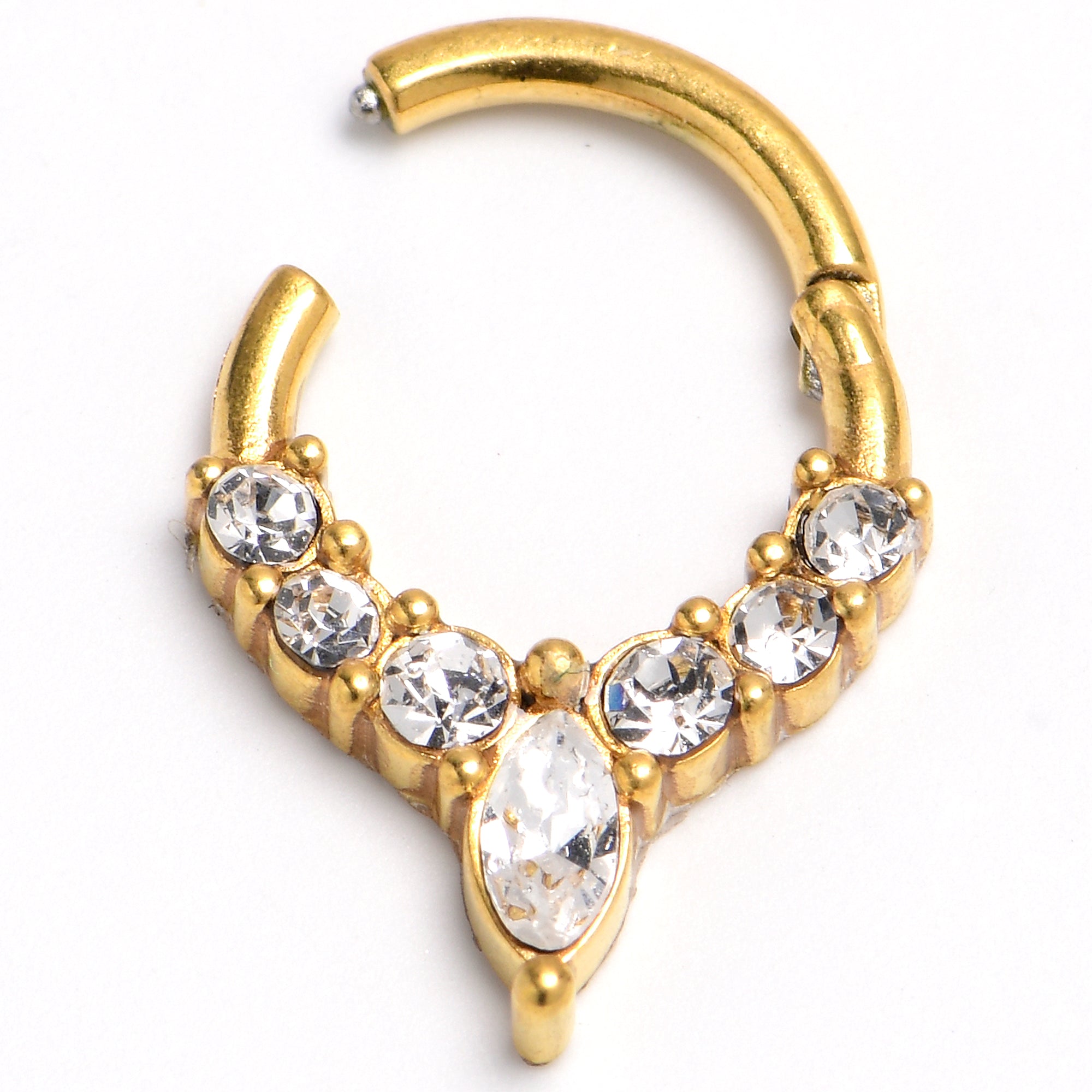 16G 5/16 Gold Tone Front Facing Marquise CZ Precision Hinge Closure Segment Ring