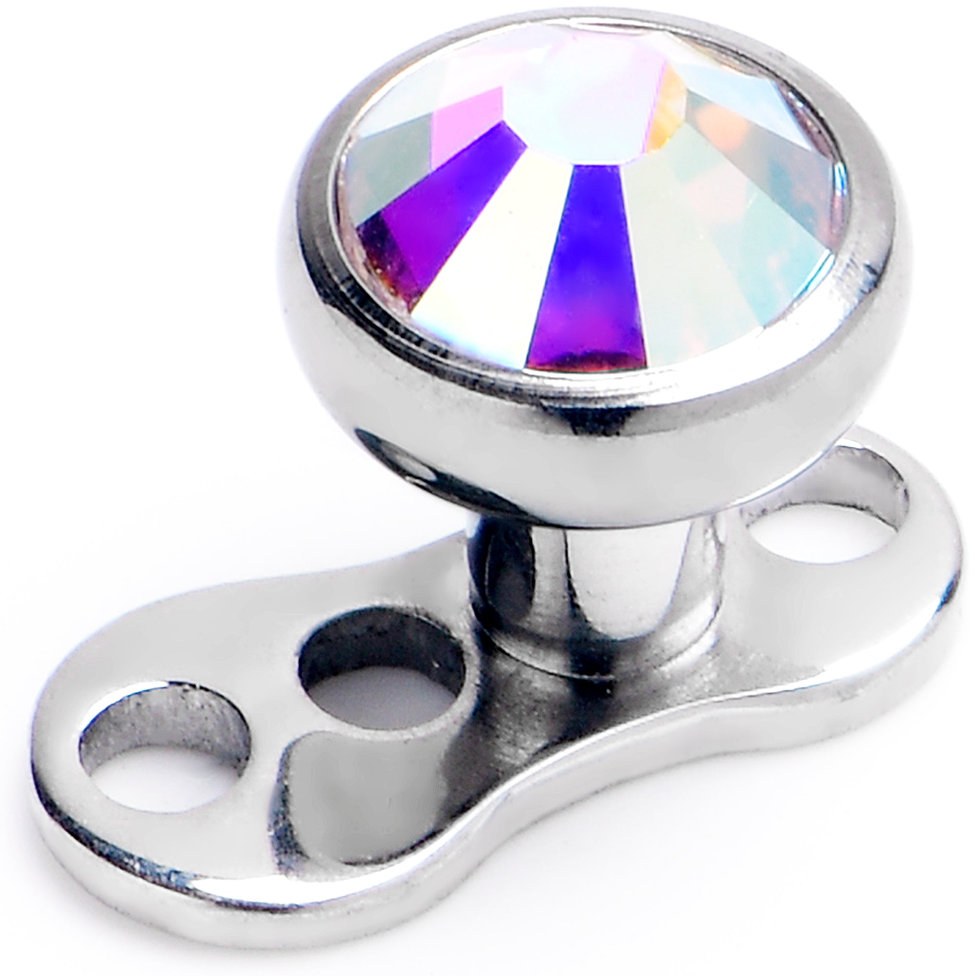 16G 4mm Aurora Gem Bezel Top 3 Hole Dermal Implant Grade Titanium Anchor Base