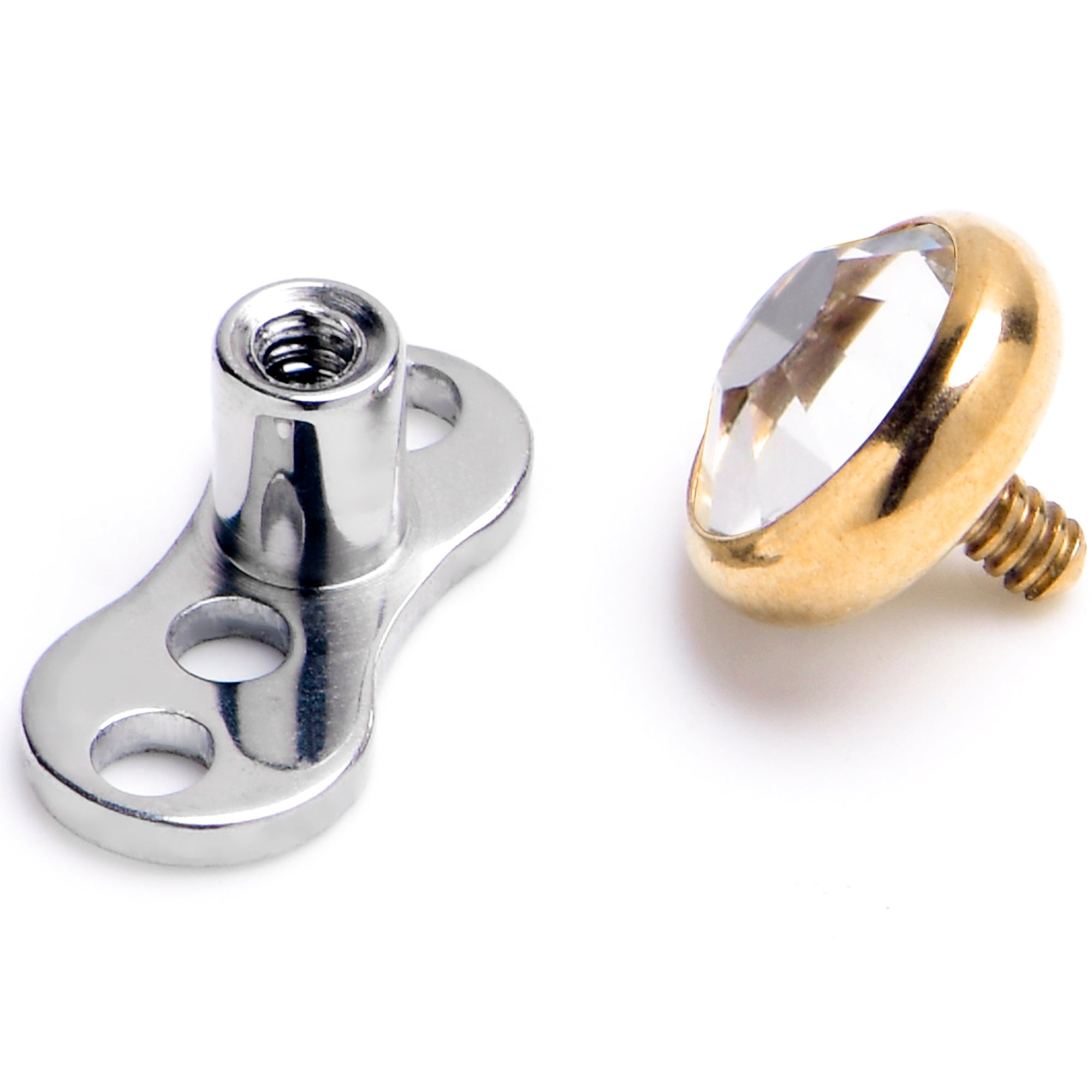 16G 4mm Gem Bezel Gold Top 3 Hole Dermal Implant Grade Titanium Anchor Base