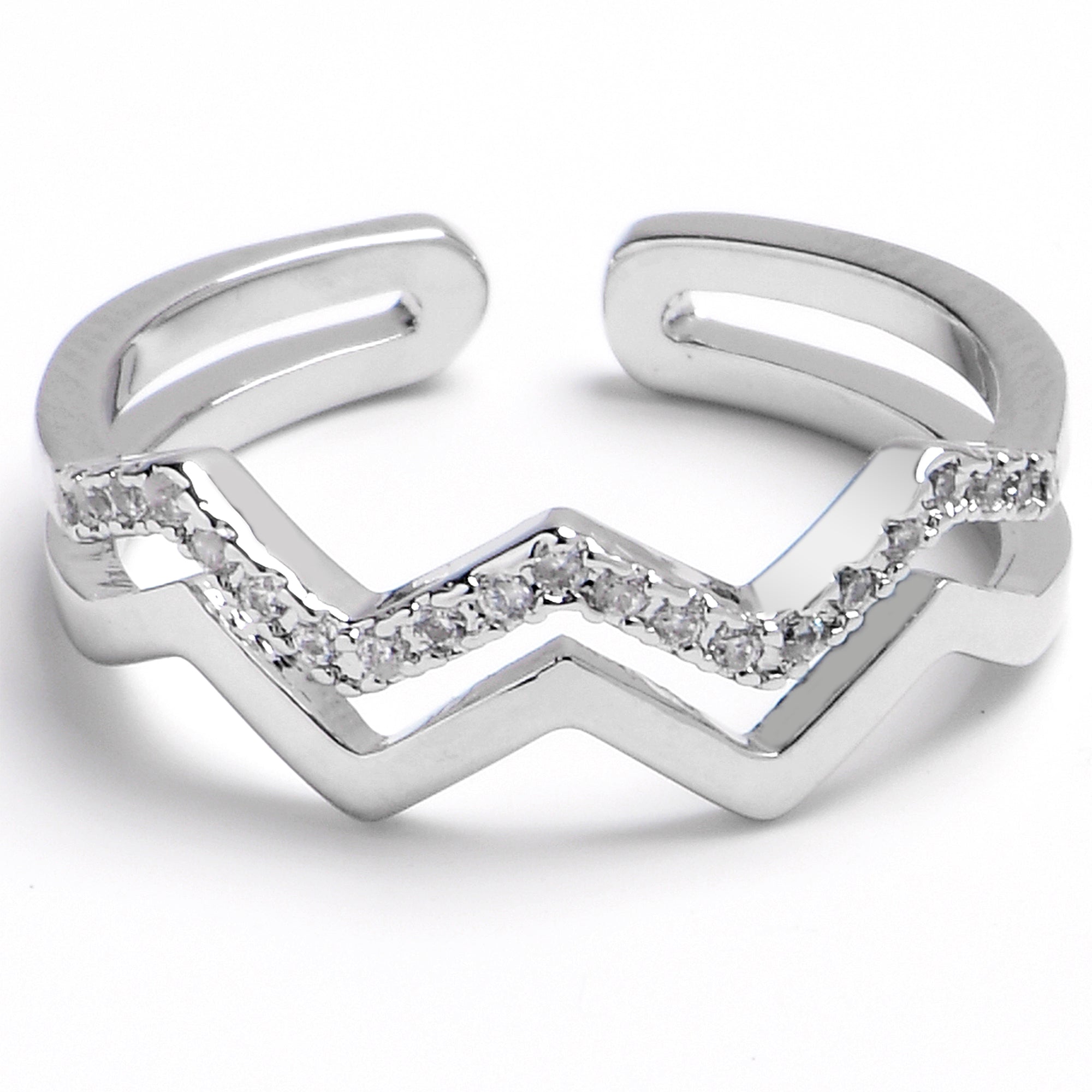 Midi Ring Clear CZ Gem Zig Zag Toe Ring