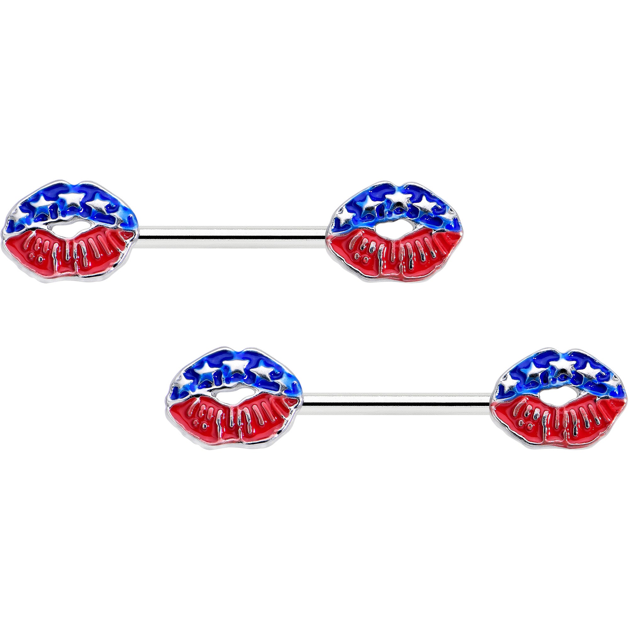14G 9/16 Patriotic Kissy Lips Barbell Nipple Ring Set