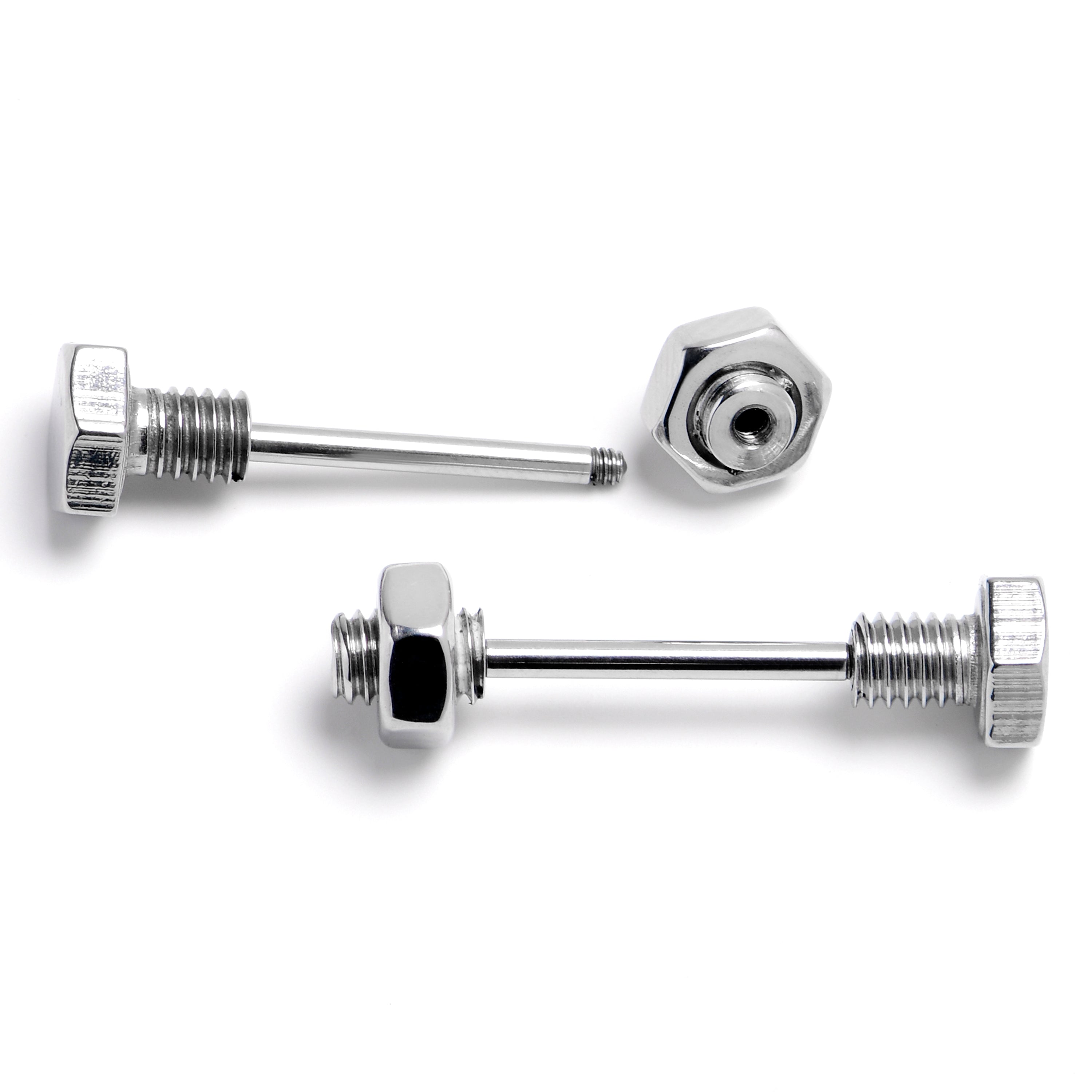 14G 9/16 Bolts Nuts And Bolts Barbell Nipple Ring Set