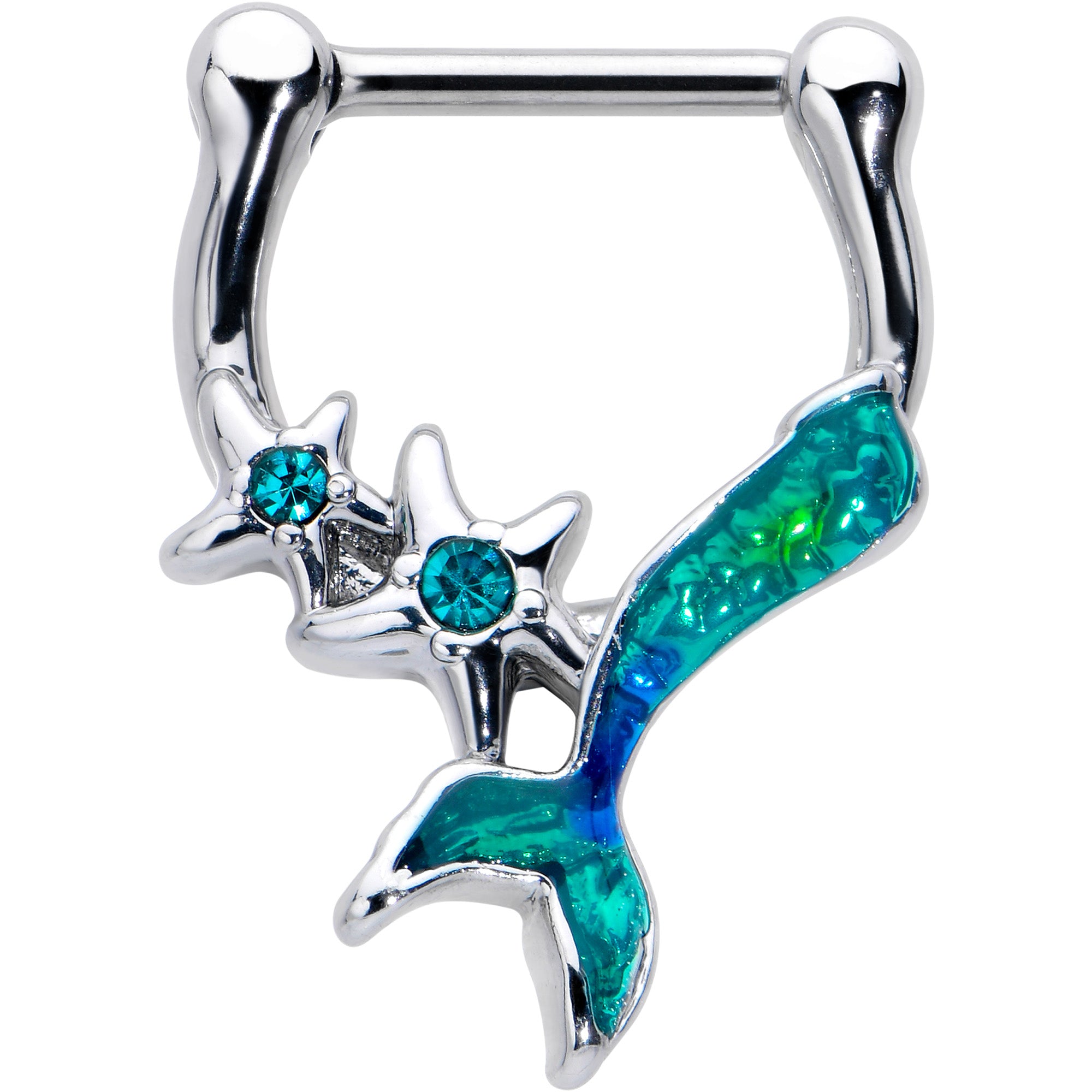 16G 5/16 Blue Gem Green Mermaid Tail Stars Cartilage Clicker