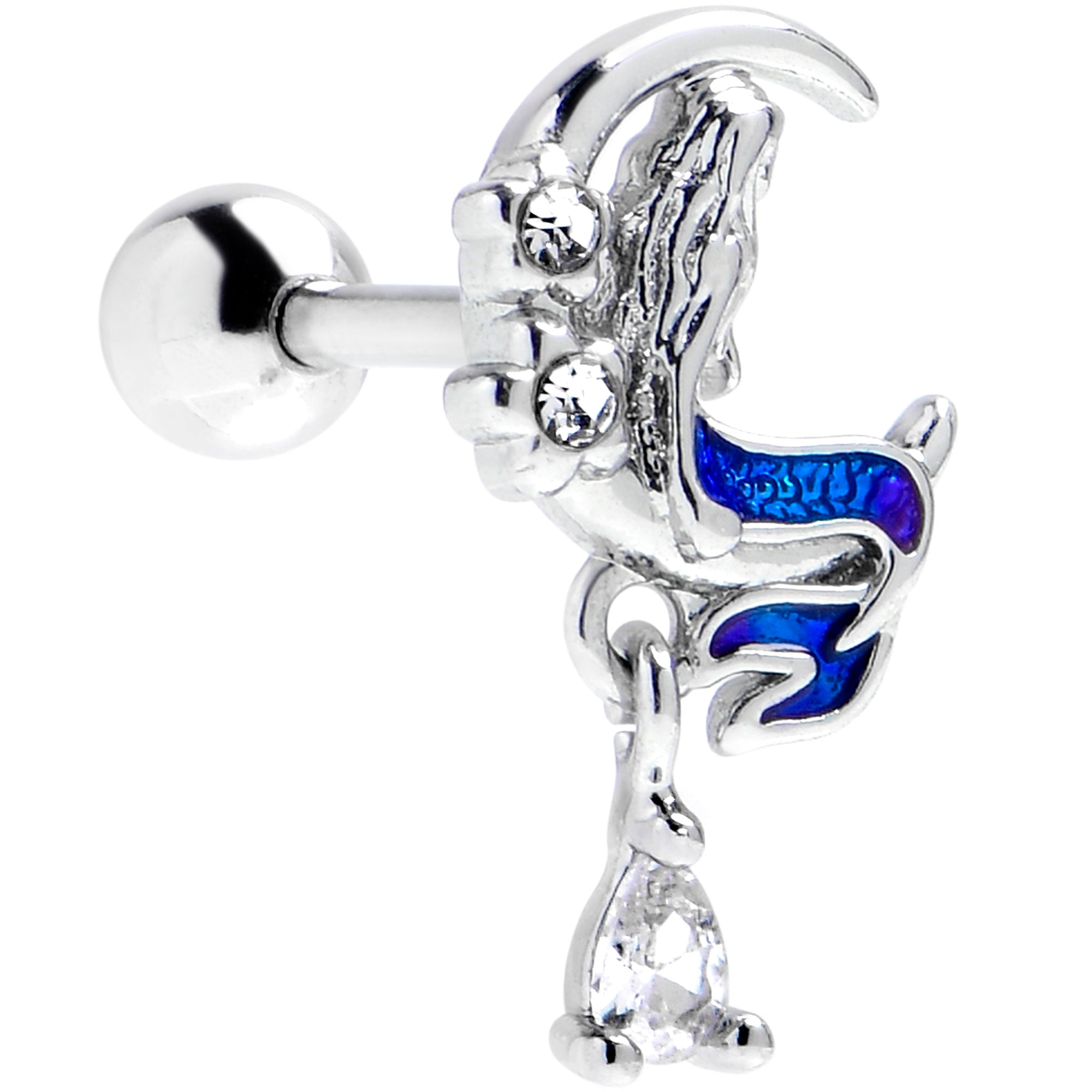 16G 1/4 Clear Gem Floral Mermaid Moon Dangle Cartilage Earring