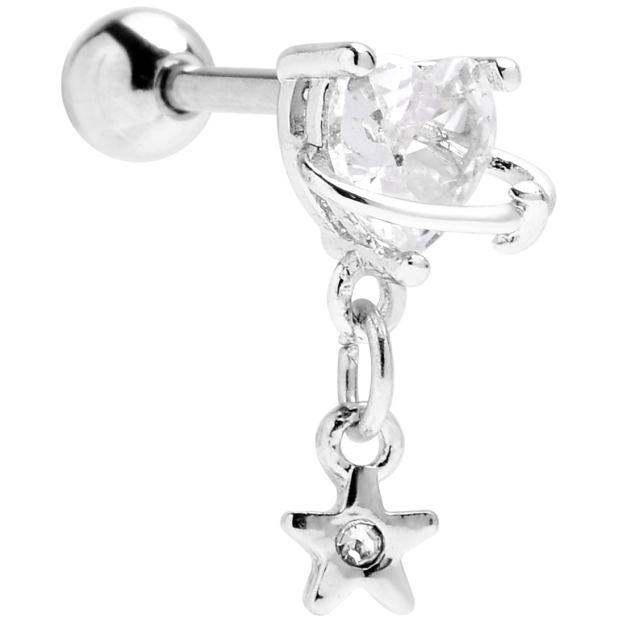 16G 1/4 Clear CZ Gem Starry Saturn Dangle Cartilage Earring