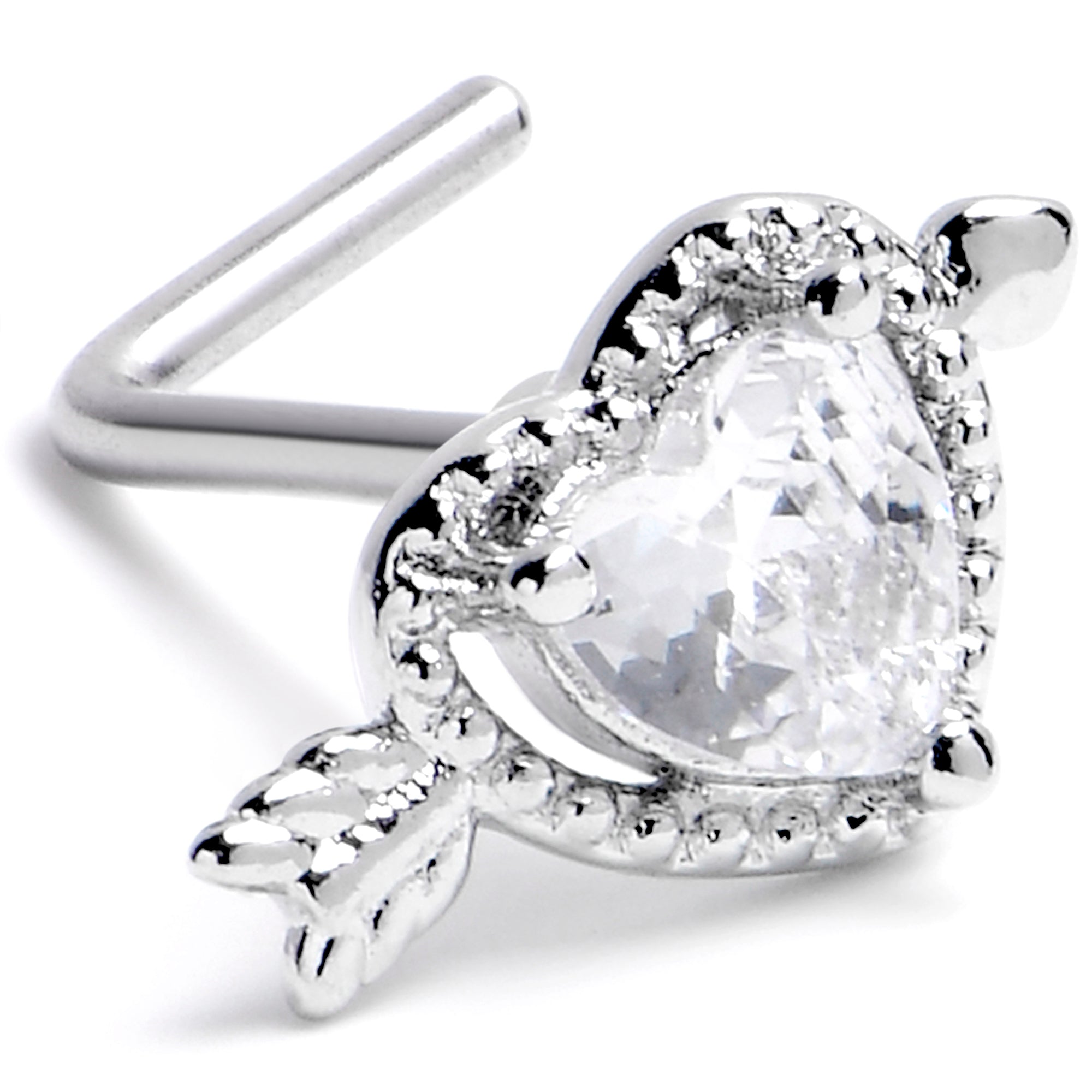 20G 1/4 Clear CZ Gem Fusion of Love L Shape Nose Ring