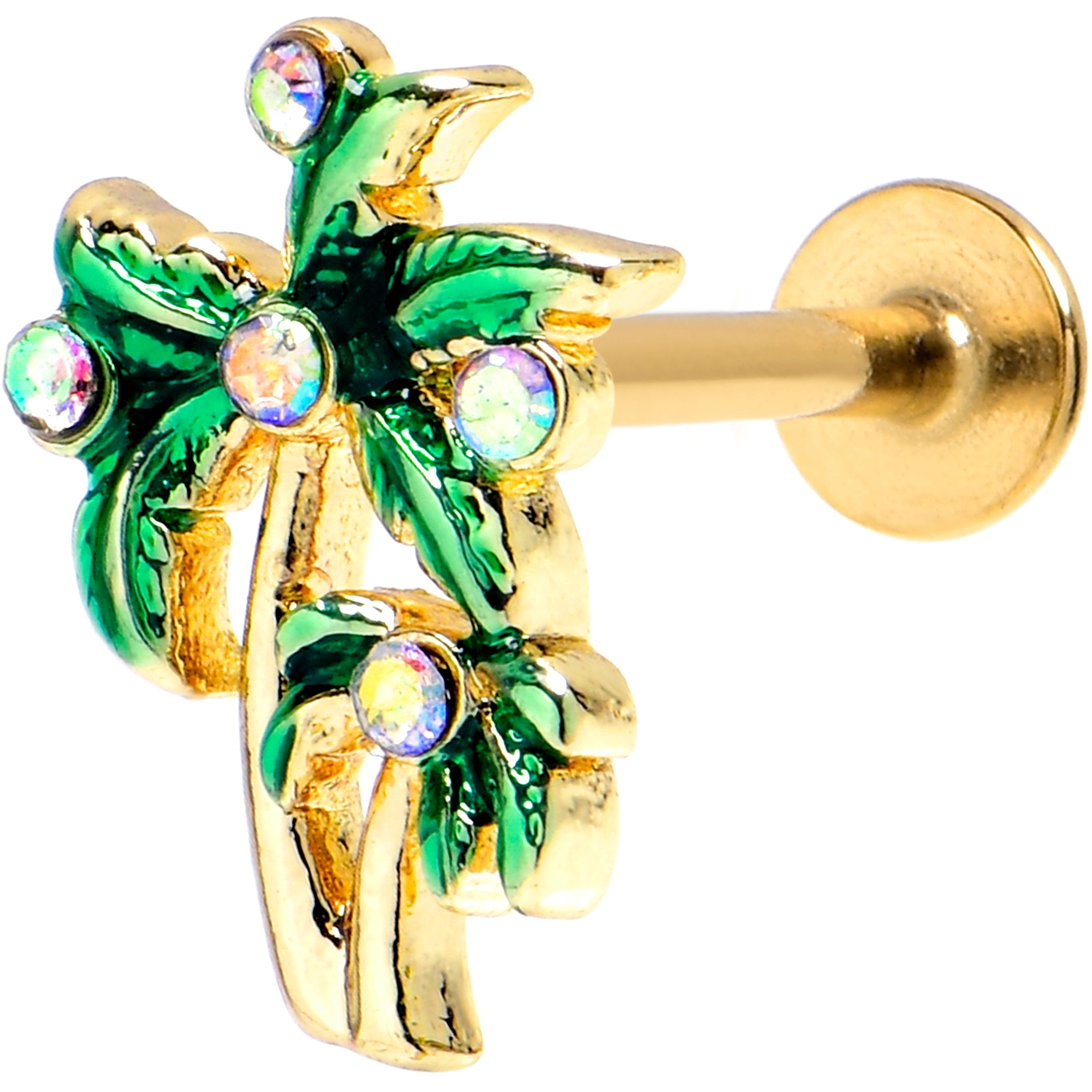 16G 5/16 Aurora Gem Gold Tone Palm Tree Glam Labret Monroe Tragus