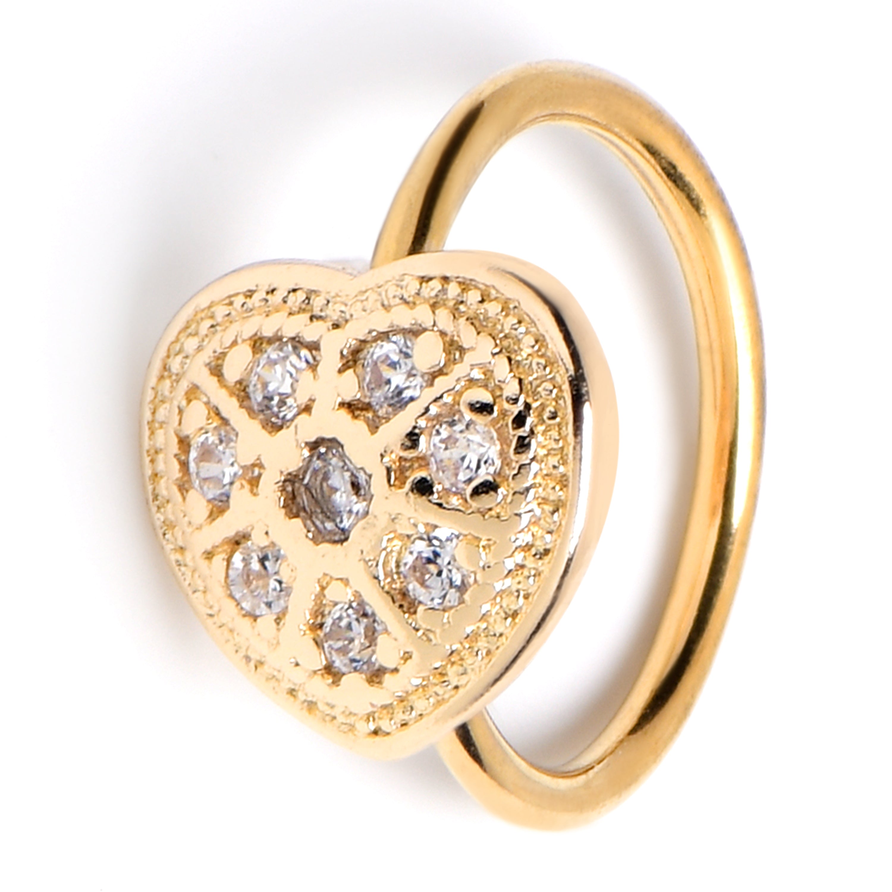 20G 5/16 Clear Gem Gold Tone Ultra Luxe Heart Nose Hoop