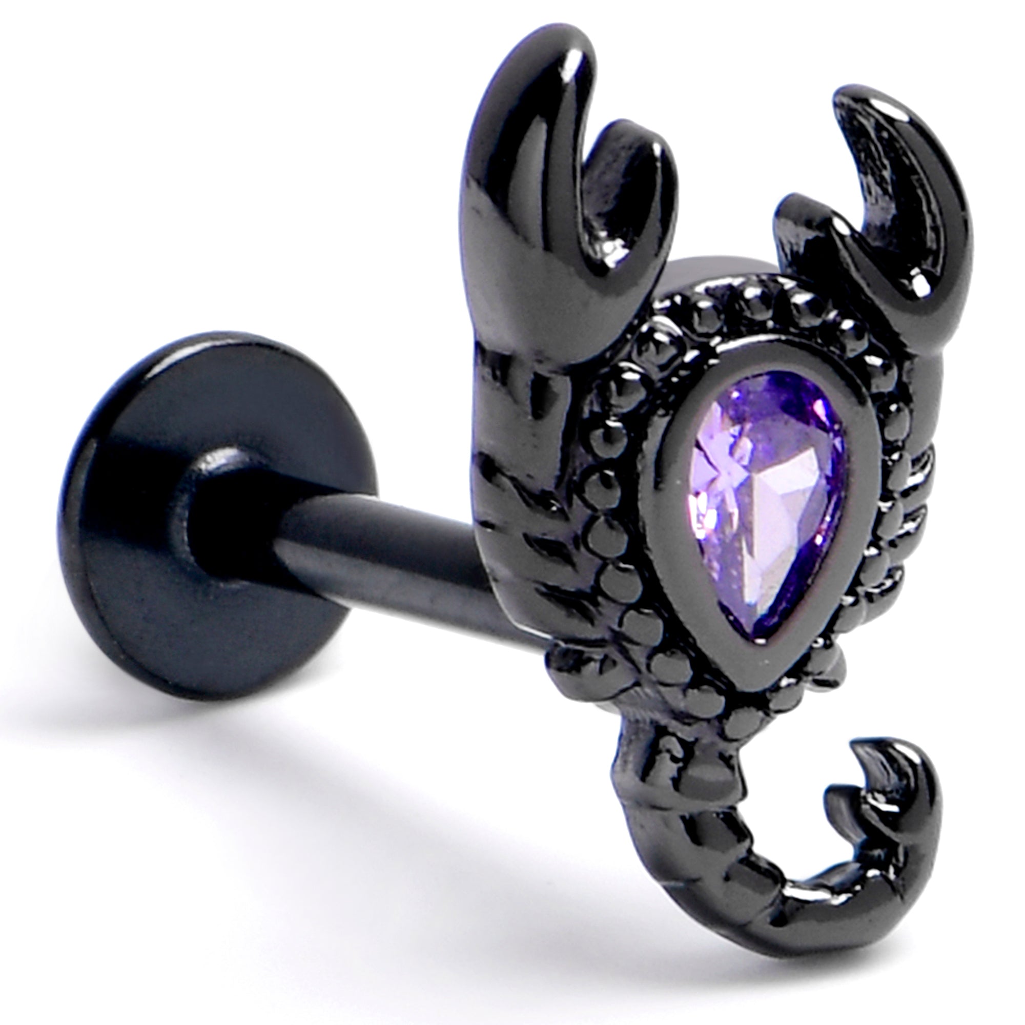 16G 5/16 Purple CZ Gem Black Goth Scorpion Labret