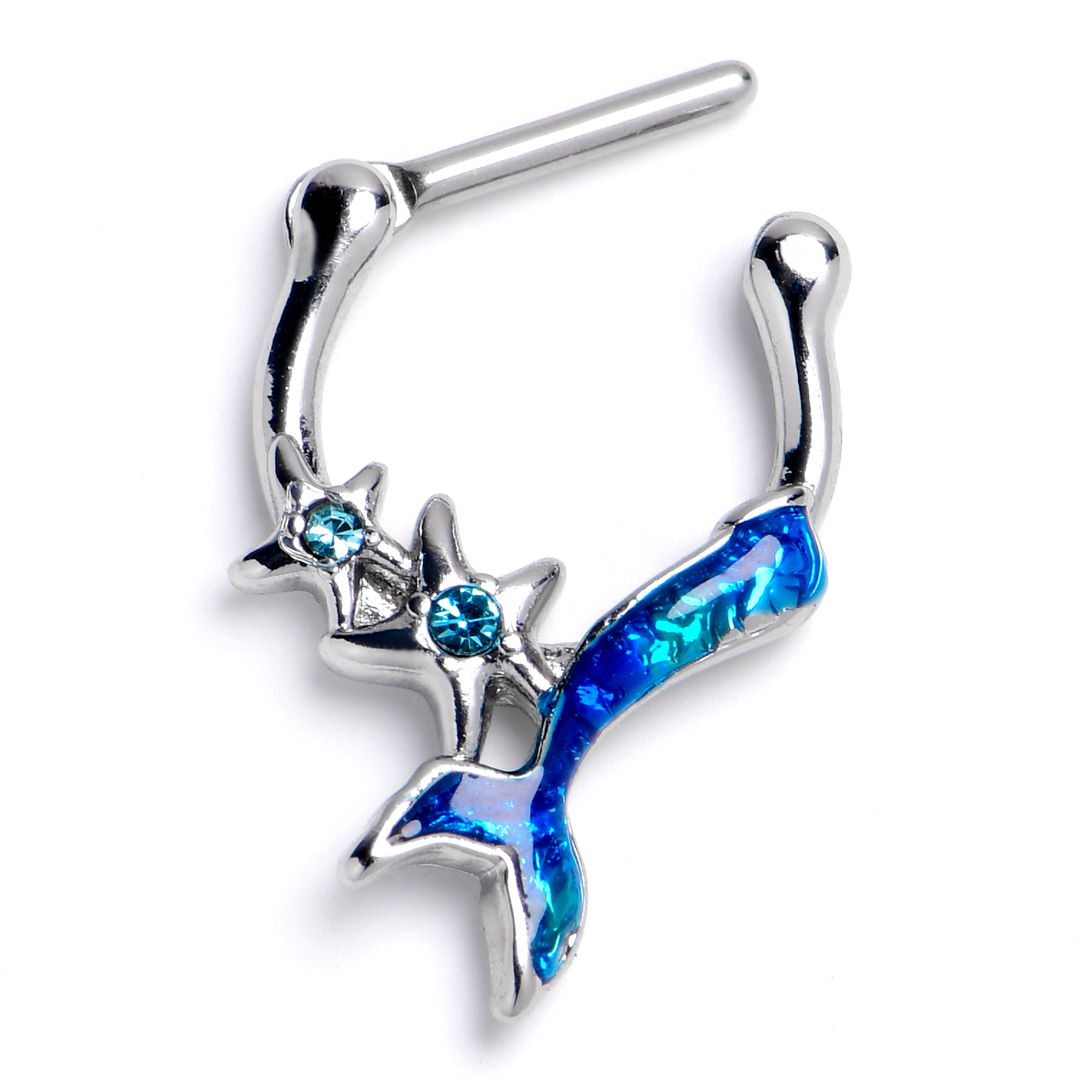 16G 3/8 Blue Gem Blue Mermaid Tail Stars Cartilage Clicker
